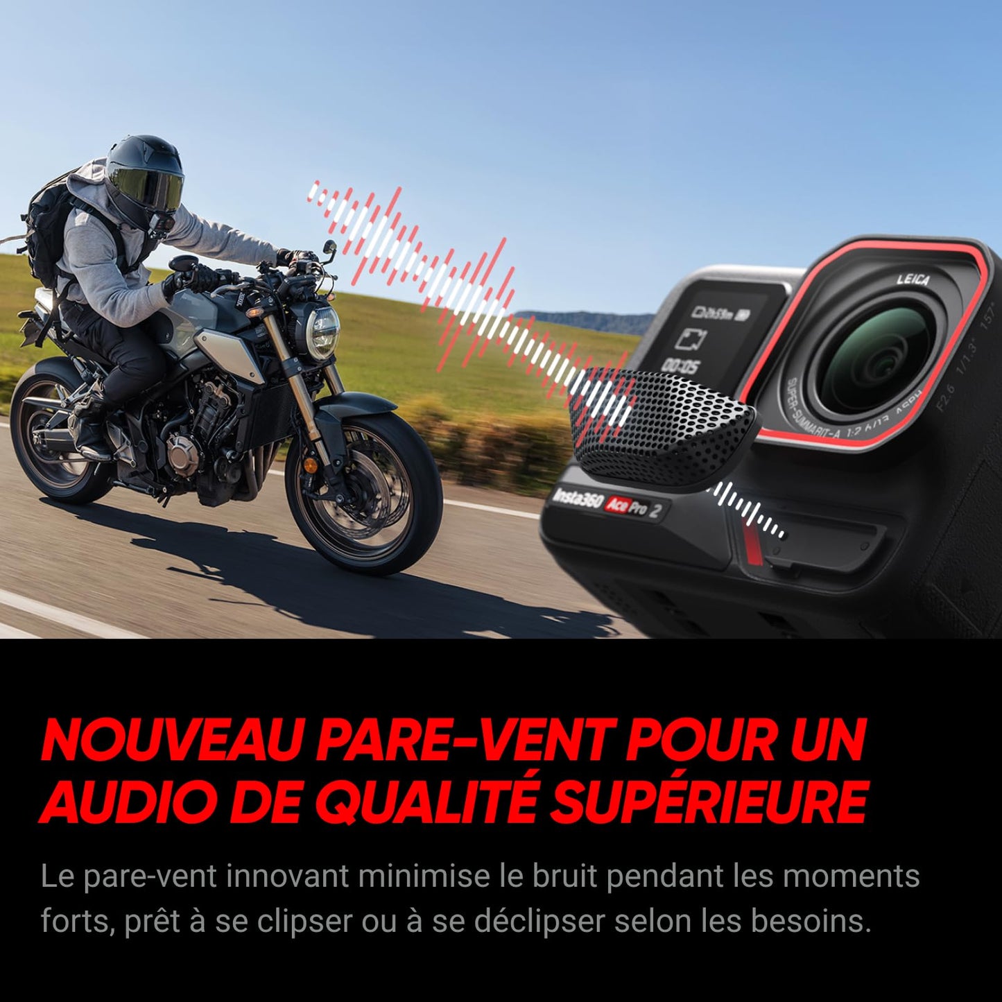 Insta360 Ace Pro 2 Pack Standard - Caméra d'action étanche 8K co-conçue avec Leica, capteur 1/1,3", Double Puce d'IA, qualité en Basse lumière, Audio avancé, écran Rabattable, édition IA, Moto