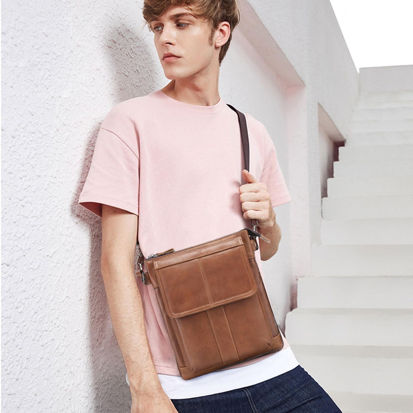 BAIGIO Sacoche Homme Sacs a Bandouliere Vintage Sacoche Bandouliere Cuir Petite Shoulder Bag Crossbody Business Cartable Besace Pochette Sacs a Main pour Voyage, Randonnee et Travailler