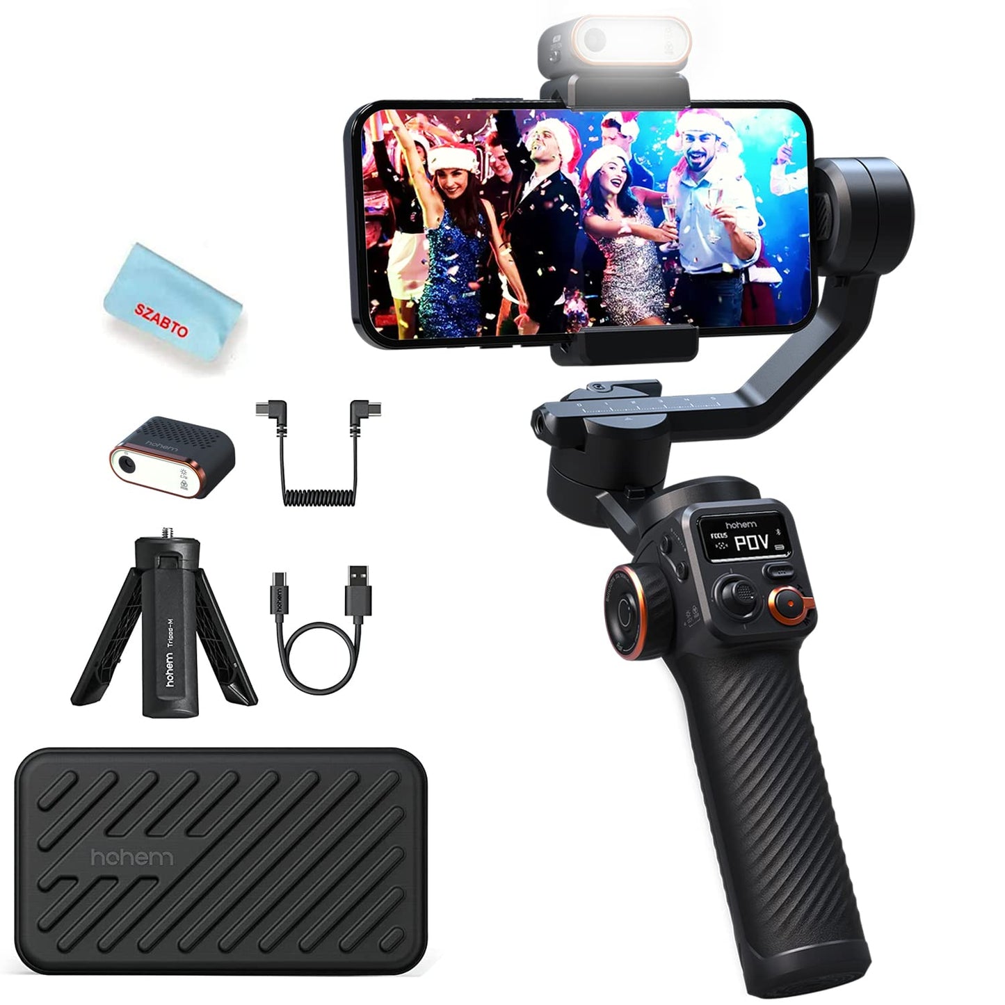 Hohem iSteady M6 Stabilisateur de Cardan 3 Axes pour Smartphone avec lumière de Remplissage Capteur de Vision AI pour iPhone Android avec écran OLED de 0,91-inch Supporte Jusqu'à 400g