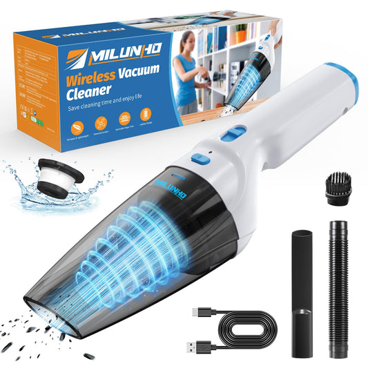 Milunho Aspirateur à Main, 9500PA Aspirateur Voiture Puissant sans Fil, 100W Rechargeable Portable Mini Aspirateur sans Fil, Aspirateur de Voiture pour Maison Voiture Bureau Canapé