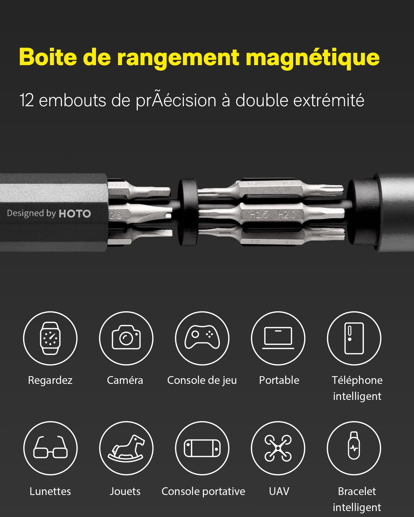 HOTO 24 en 1 Tournevis Précision, 24 Embouts Magnétique en Acier S2, Réparation pour électronique, Montre, iPhone, PC, Gris Ardoise