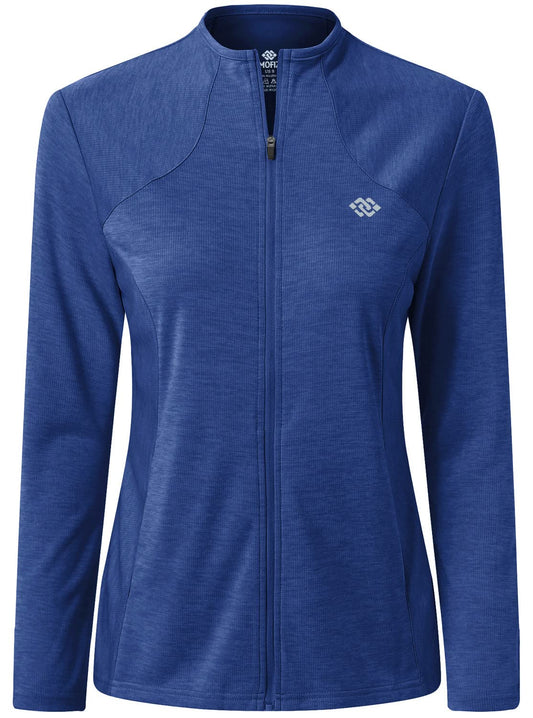 MoFiz Femme Veste de Sport Entièrement Zippée Légère Manche Longue Sweat-Shirt Fin sans Capuche Vest de Survêtement Course Randonnée Décontracté Haut Bleu XL