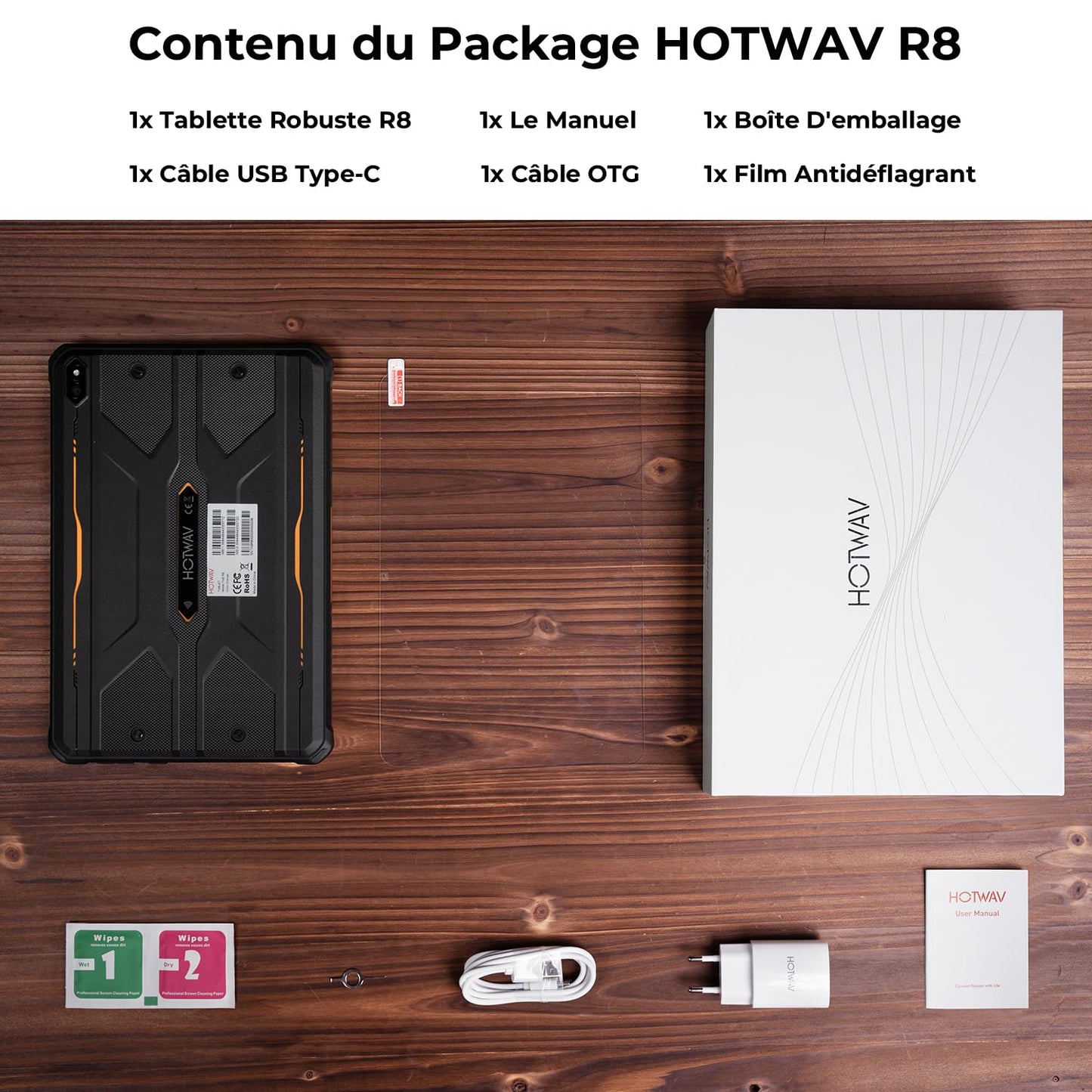 HOTWAV R8 Tablette Incassable, 12GB + 128GB/TF 1TB Tablette Tactile, 10800mAh Battery, Écran 10.1" HD+, Android 14 Tablette, 13MP+5MP/Octa-Core/Dual SIM 4G/WLAN 5G/IP68&IP69K/Face ID/GPS/OTG Noir