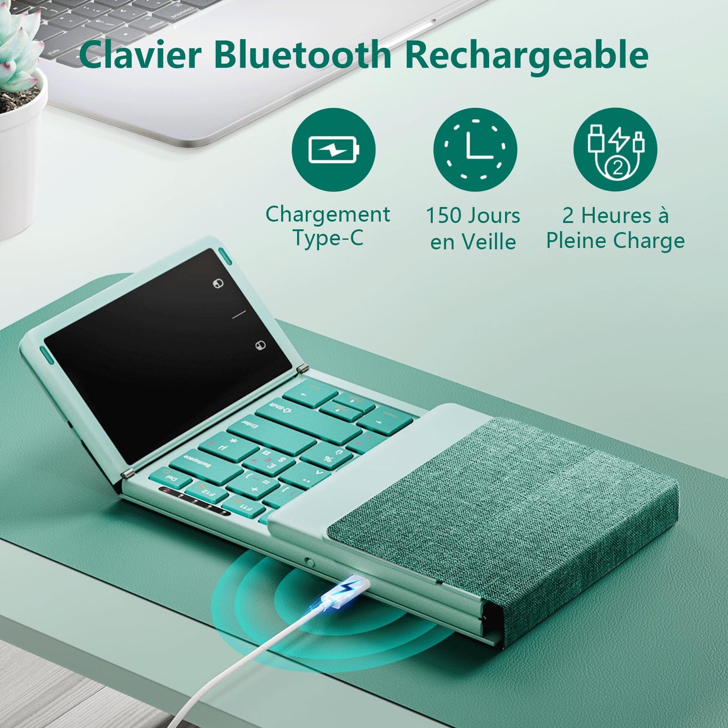 seenda Clavier Bluetooth Pliable - AZERTY Mini Portable Clavier sans Fil avec Pavé Tactile,Rechargeable,Pleine-Taille,3 Canaux Bluetooth,pour Windows iOS Android Tablette iPad