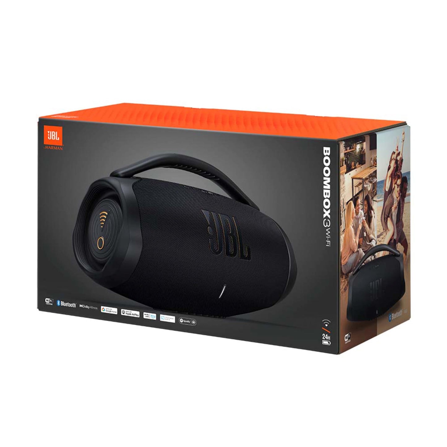 JBL Boombox 3 Wifi, Enceinte portable compatible avec Bluetooth et WiFi, Son JBL Original Pro et basses puissantes, étanche à l'eau et à la poussière, autonomie de 24h, Noire