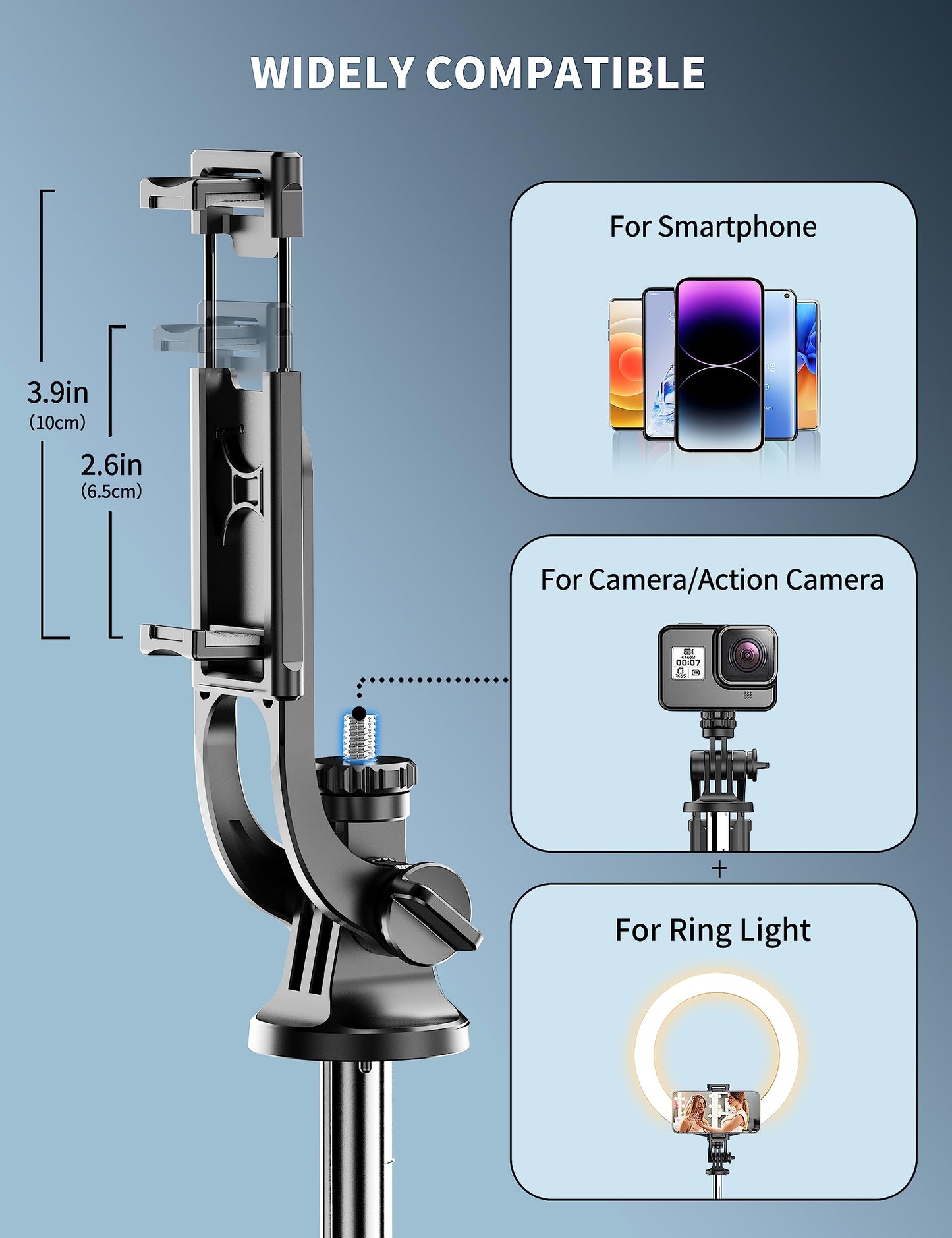 163.5CM Perche à Selfie, Trépied Smartphone, Extensible Selfie Stick Trépied de Téléphone avec Télécommandeet Support pour Téléphone Portable Compatible avec iPhone/Samsung/GoPro/Camera