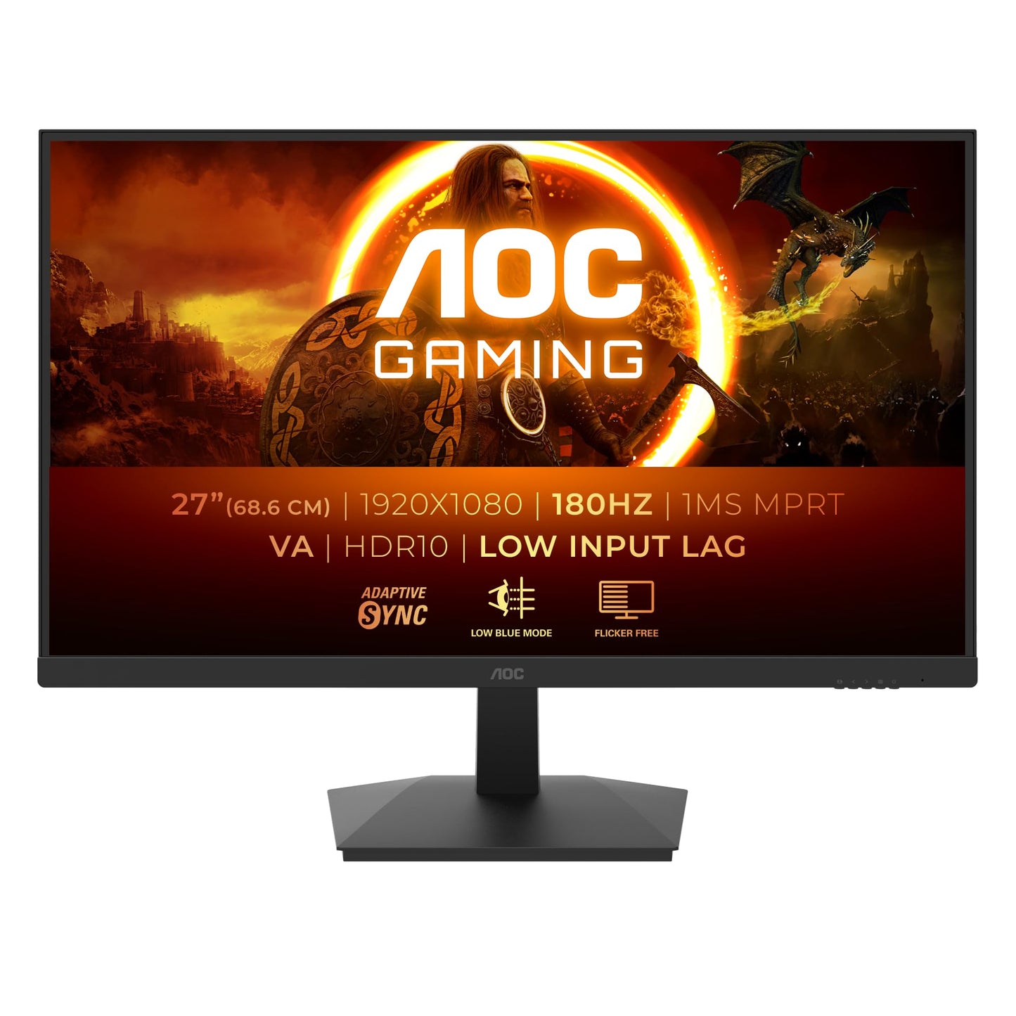 AOC Gaming 27G15N, Moniteur Full HD 27 Pouces, 180 Hz, VA Rapide, 1 ms, synchronisation adaptative, HDR10, Faible décalage d'entrée (1920 x 1080, HDMI 2.0, DisplayPort 1.4)