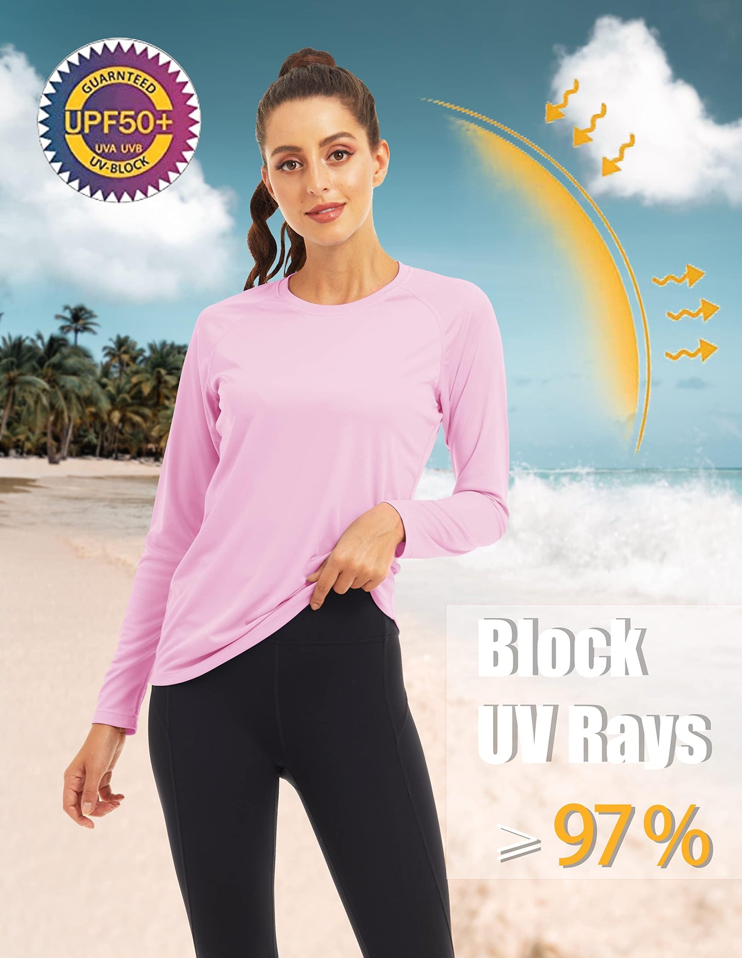 MAGCOMSEN T-shirt d'été pour femme - UPF 50+ - Séchage rapide - Protection solaire - Manches longues - Multicolore - Léger - Entraînement - Jogging - Randonnée - Pêche, Rose, XL