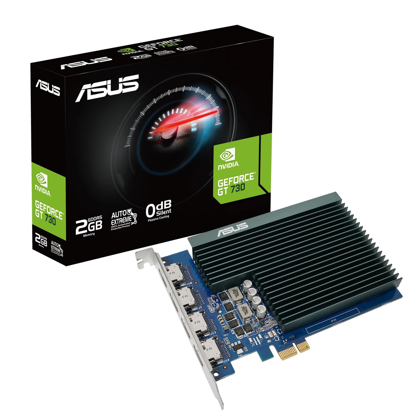 ASUS NVIDIA GeForce GT 730 – Carte graphique (2GB GDDR5, 4x HDMI, PCIe 2.0, Design à slot unique, Refroidissement passif)