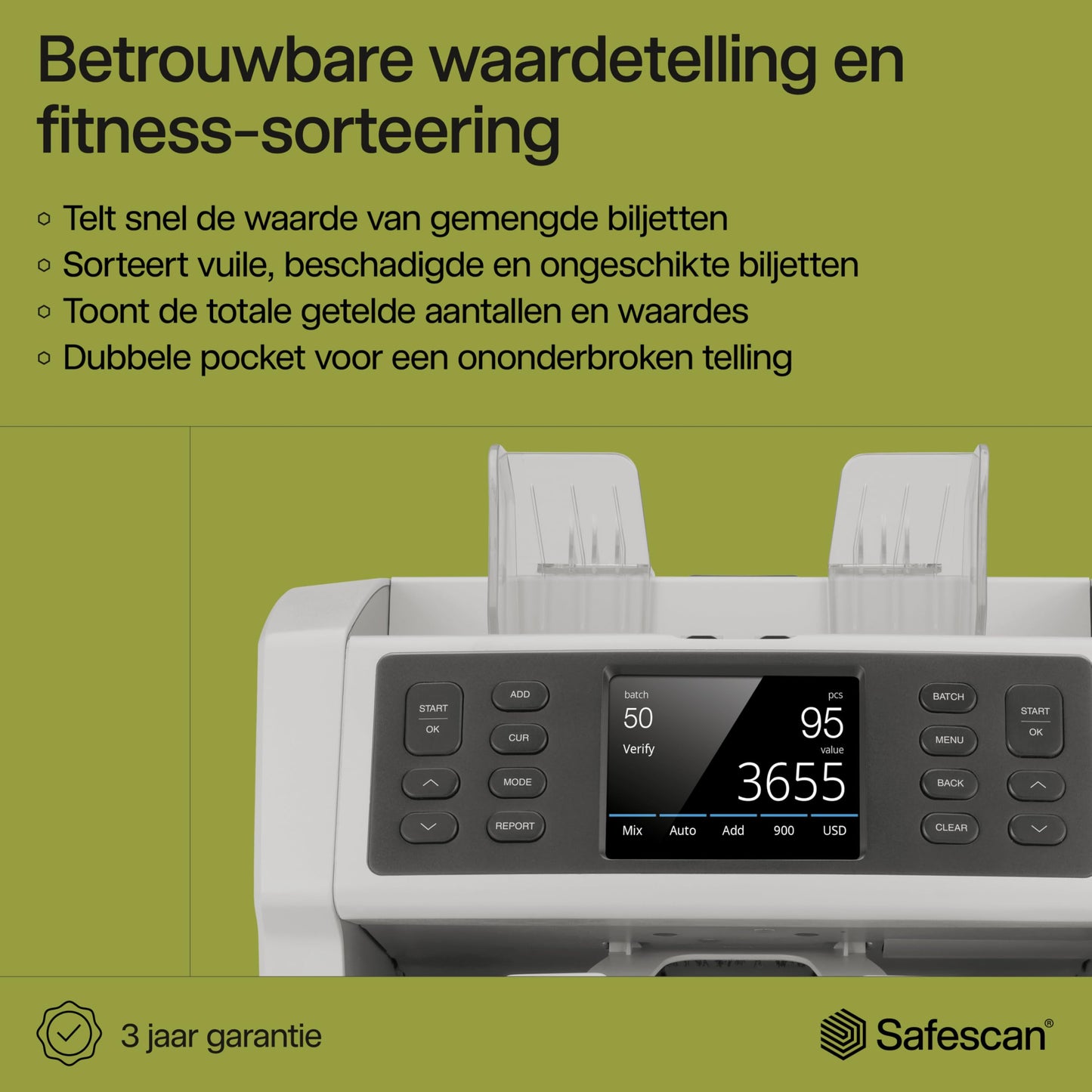 Safescan 2995-SX - Compteuse et trieuse de Billets multilingue avec détection à 7 Points - identifie Les Billets impropres à la Remise en Circulation ou à Votre Distributeur Automatique de Billets