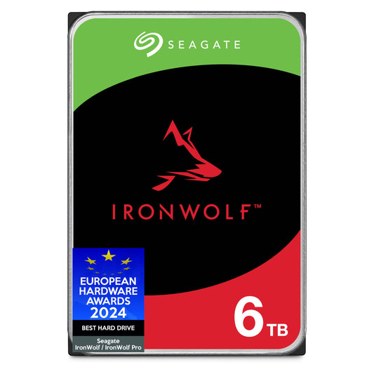 Seagate IronWolf 6To, Disque dur interne NAS HDD, CMR 3,5" SATA 6Goit/s 7200 tr/min, 256 Mo de mémoire cache, pour NAS RAID, Ouverture facile, services Rescue valables 3 ans (ST6000VNZ06)