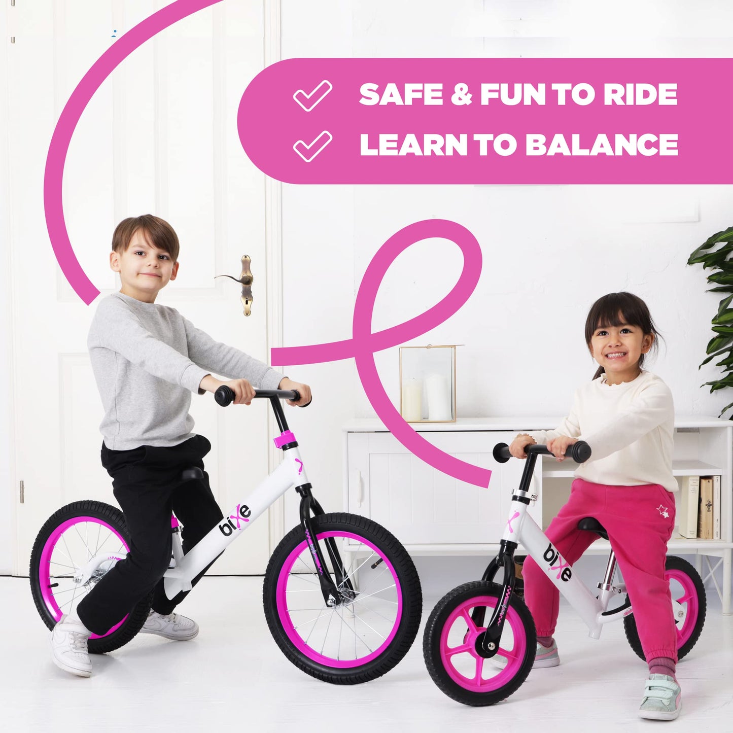 Bixe Vélo d'Équilibre en Aluminium pour Enfants - Draisienne 16 Pouces Velo sans Pedale Entraînement Sportif - Vélo Enfants de 5 6 7 8 et 9 Ans Draisienne sans Frein - Rose