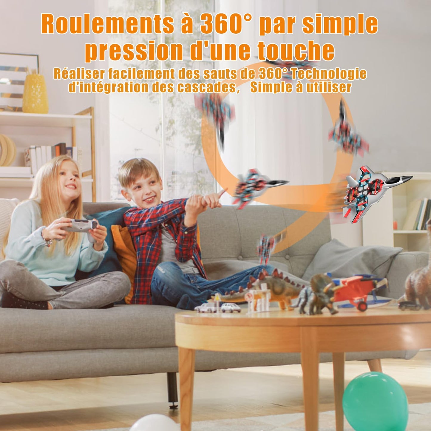 JONRRYIN Avion Télécommandé, 2,4 GHz Avion RC avec LED, Avion Radiocommandé pour Enfants avec Gyroscopique à 6 Axes, Planeur Volant Jouet pour Enfants Adult Anniversaire Noël Fête Cadeaux (Argent)