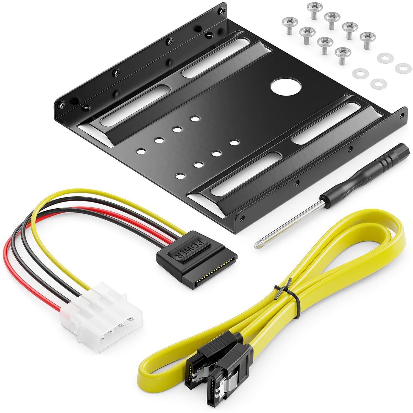 deleyCON Cadre de Montage pour Disques Durs 2,5 SSD's Sur 3,5 Adaptateur Cadre Amovible Cadre de Montage Support Rails avec Vis Adaptateur D'alimentation Câble SATA & Tournevis - Noir