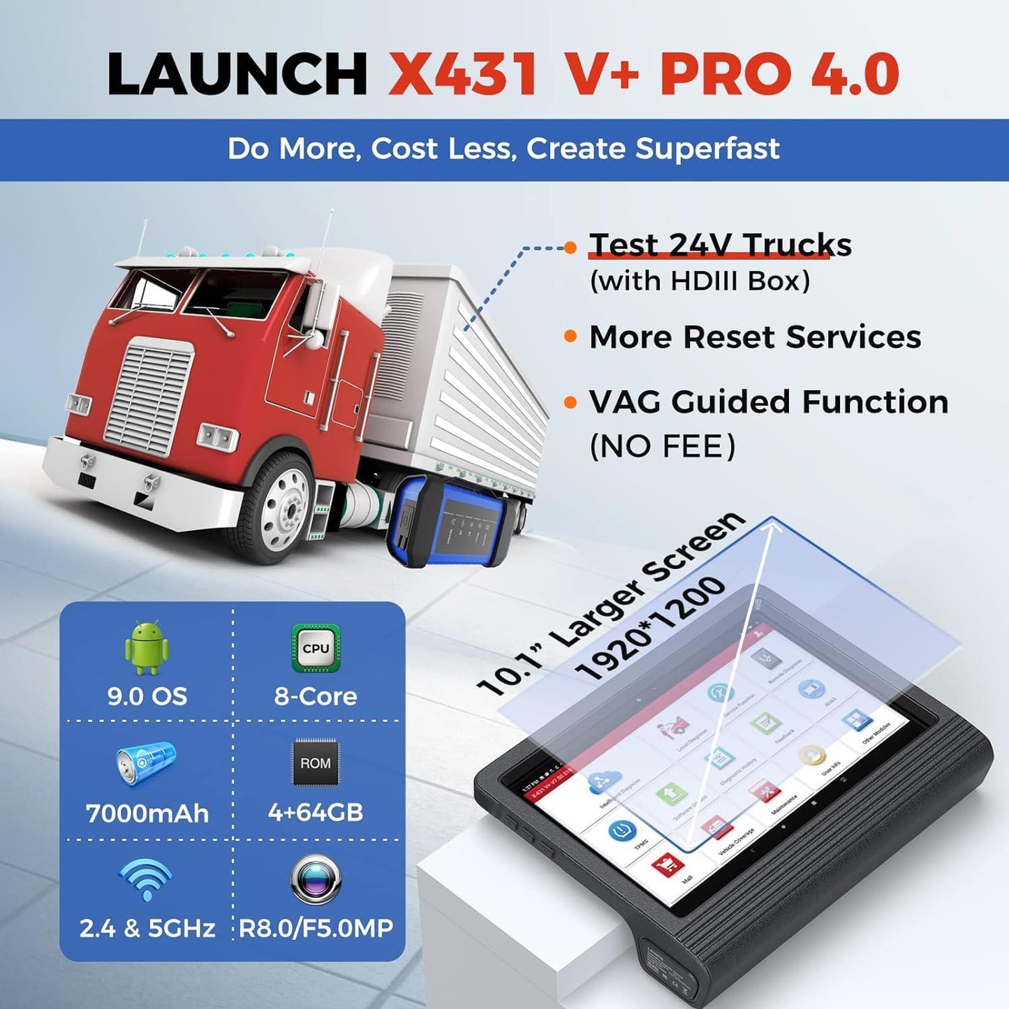 LAUNCH X431 V+ Pro 4.0 Valise Diagnostic Auto, Convient aux Camions HD, Version Mondiale, Codage en Ligne de l'ECU, 41+ Services, AutoAuth FCA SGW, 2-Year Free Update, Diagnostic de Tous Les Systèmes