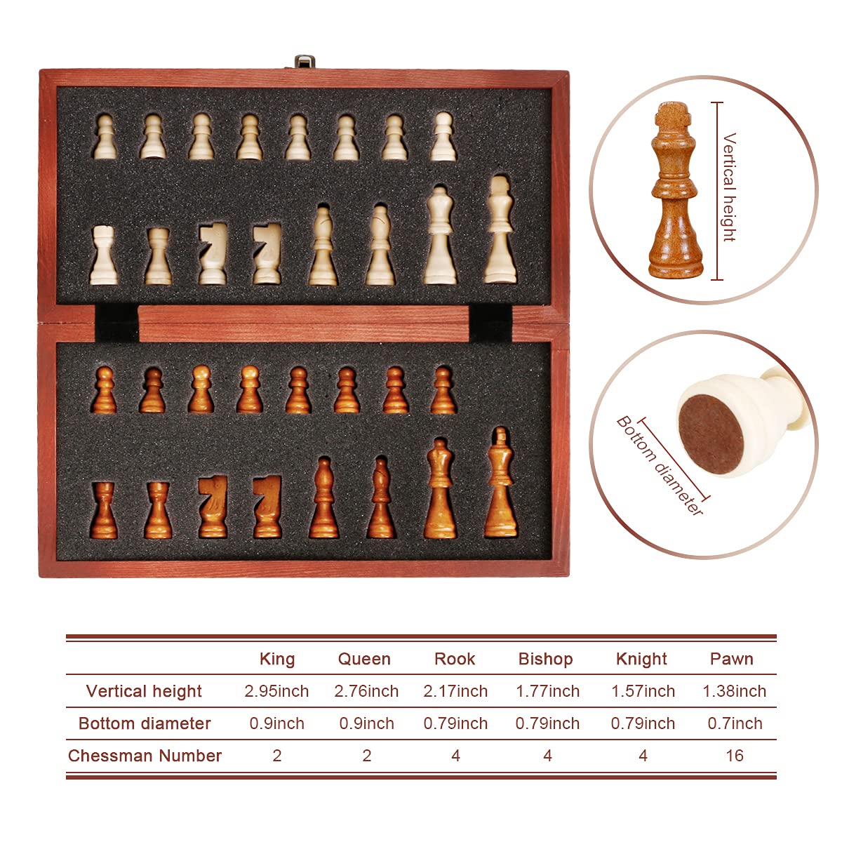 Syrace Jeu d'échecs en Bois Pliable Fait Main (Version Classique) a 2 joueurs