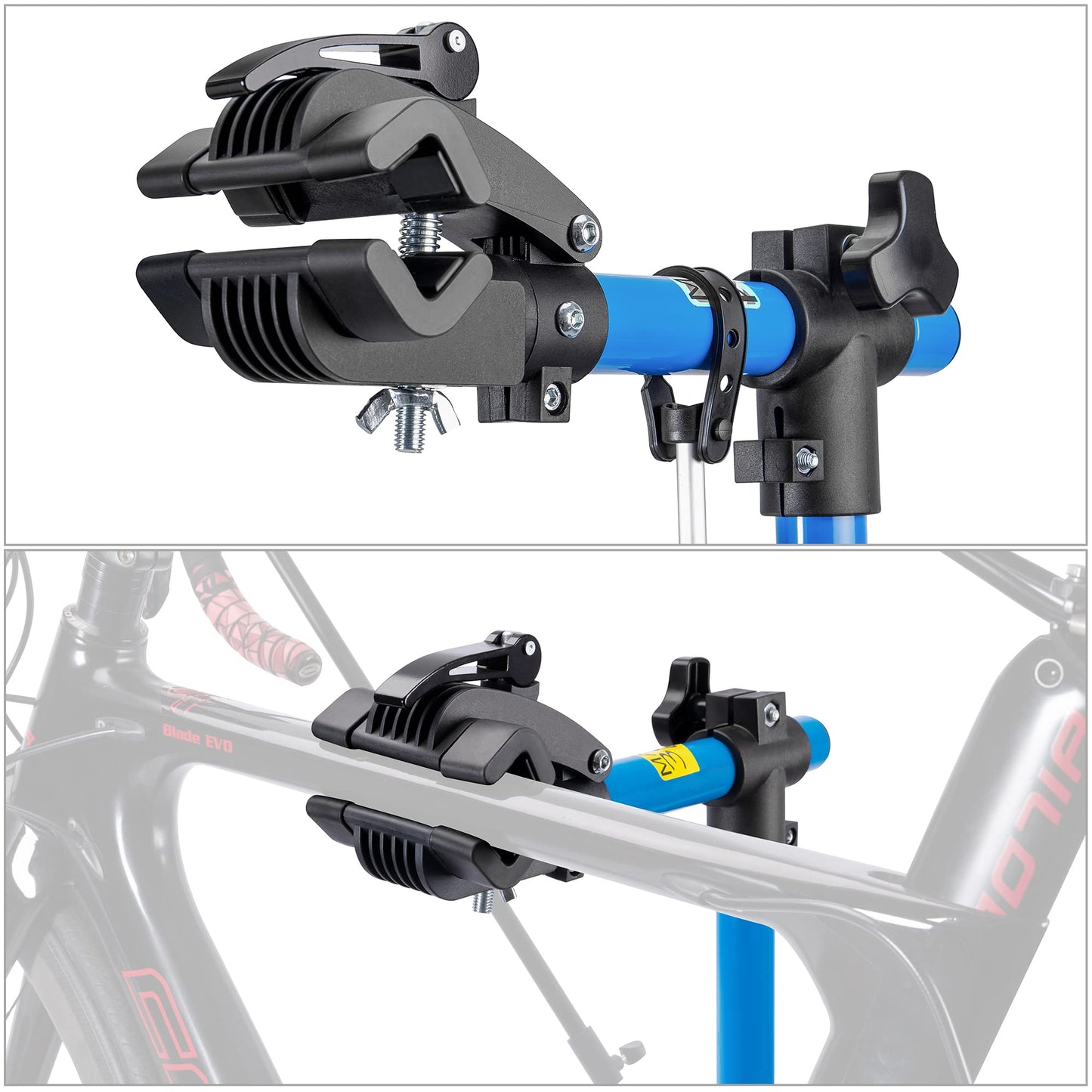 CXWXC Support de montage de vélo réglable en hauteur rotatif à 360° avec grand plateau à outils robuste pour VTT, jusqu'à 30 kg (bleu)