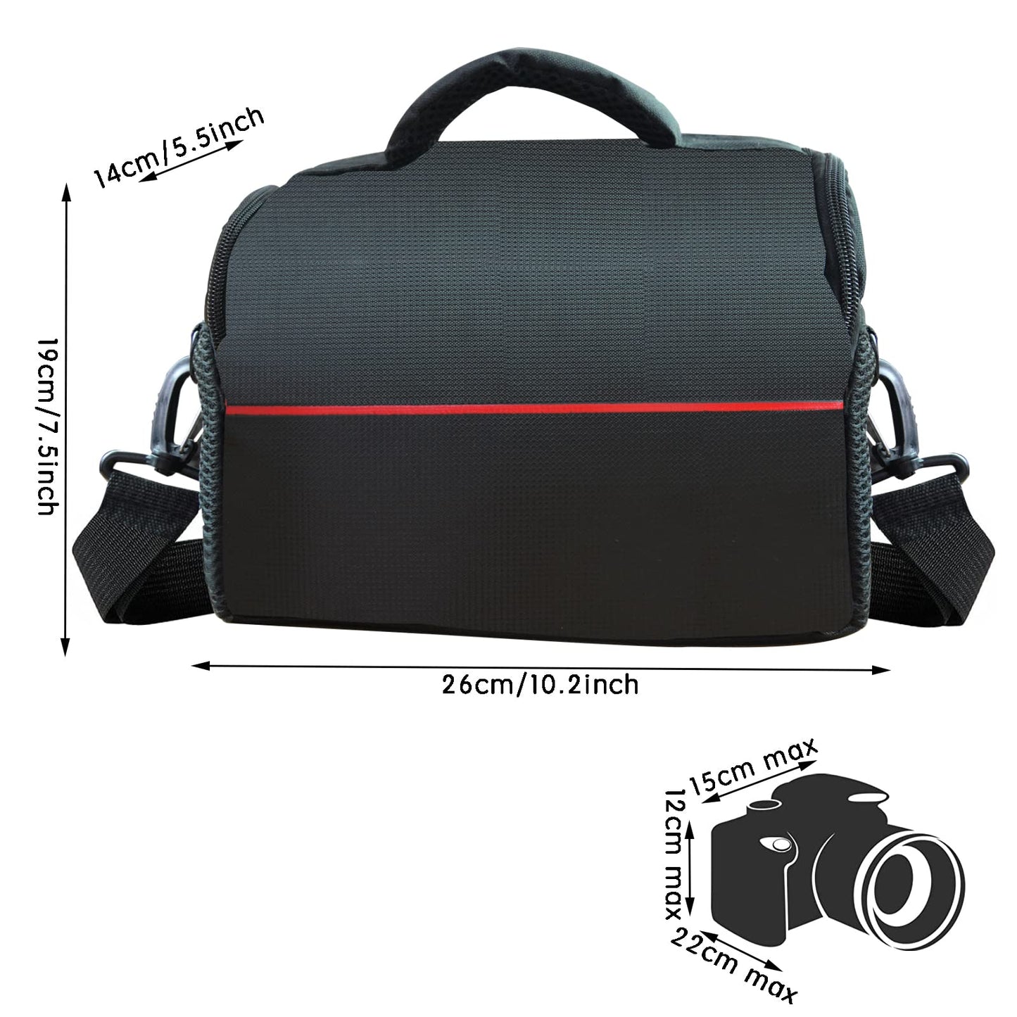 HIUOUIH Sacoche Appareil Photo 26 x 19 x 14 cm Noir Sacoches SLR Reflex Etanche D'appareil Bandouliere Sac Epaule pour Tous Les Appareils DSLR avec Objectifs Jusqu'à