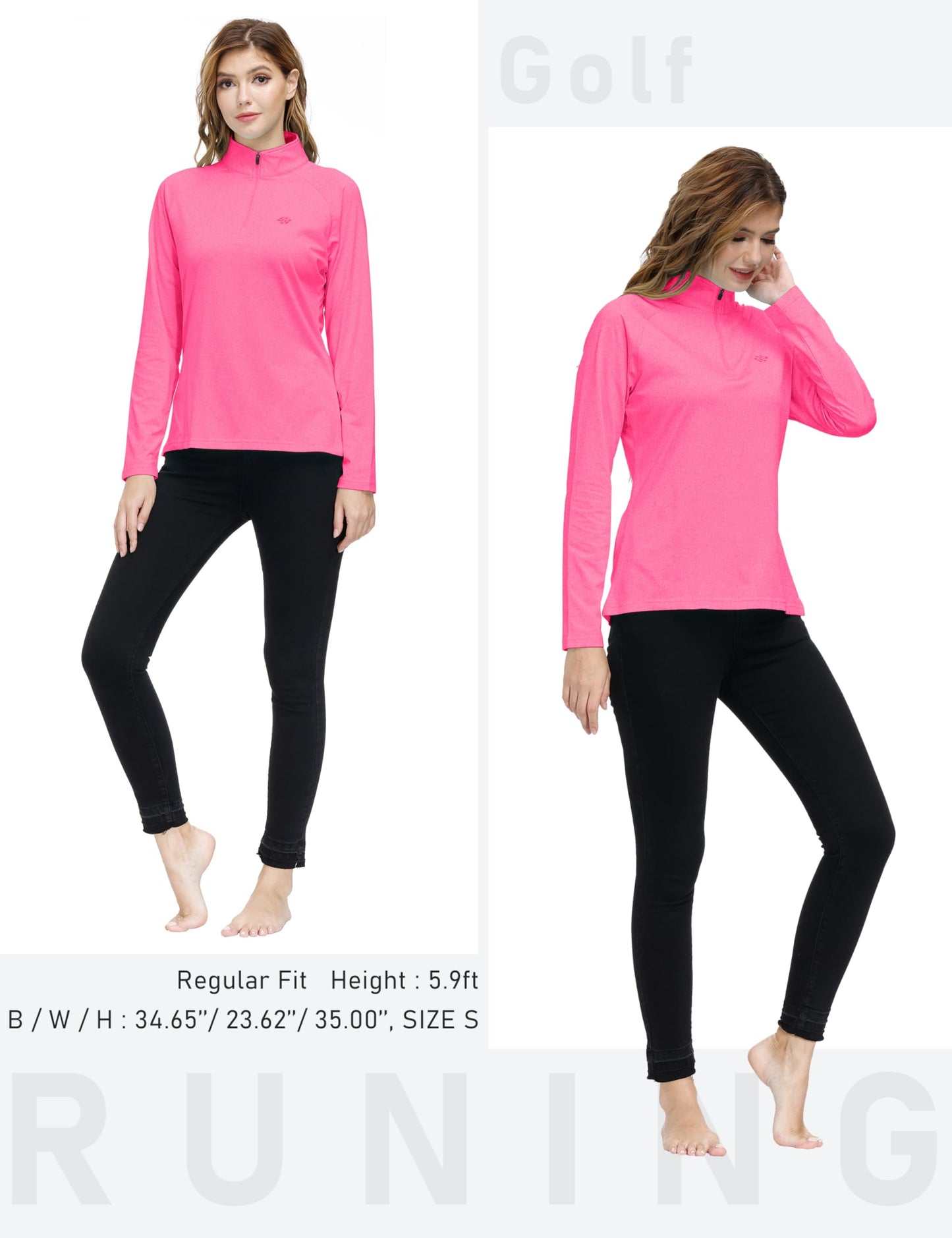 AjezMax Femme Quickdry 1/2 Zip Haut De Course Léger à Manches Longues Rose Moyen