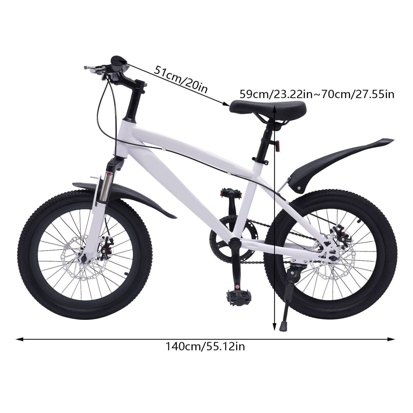 MooBeey Vélo confortable de 18" en acier au carbone avec hauteur d'assise réglable (59-70 cm), fourche avant absorbant les chocs, petit VTT pour homme et femme (blanc)