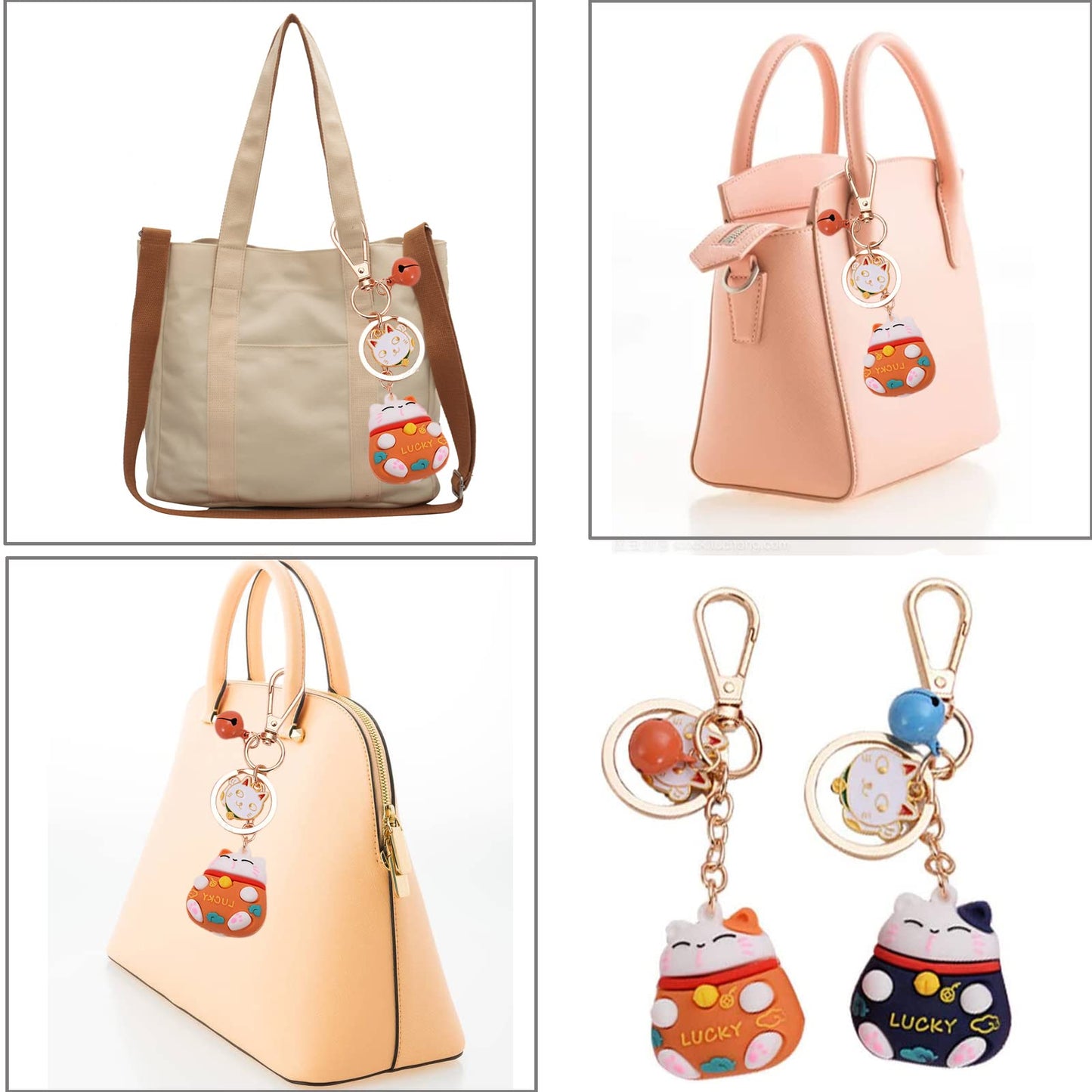 4 Pièces Porte-clés Forme Chat Porte-bonheur, Porte-clés Chat Porte-Bonheur, Keychain Chat Pendentif, pour Pendentif Porte-clés, Ornement Sac, Cadeau Porte-clés