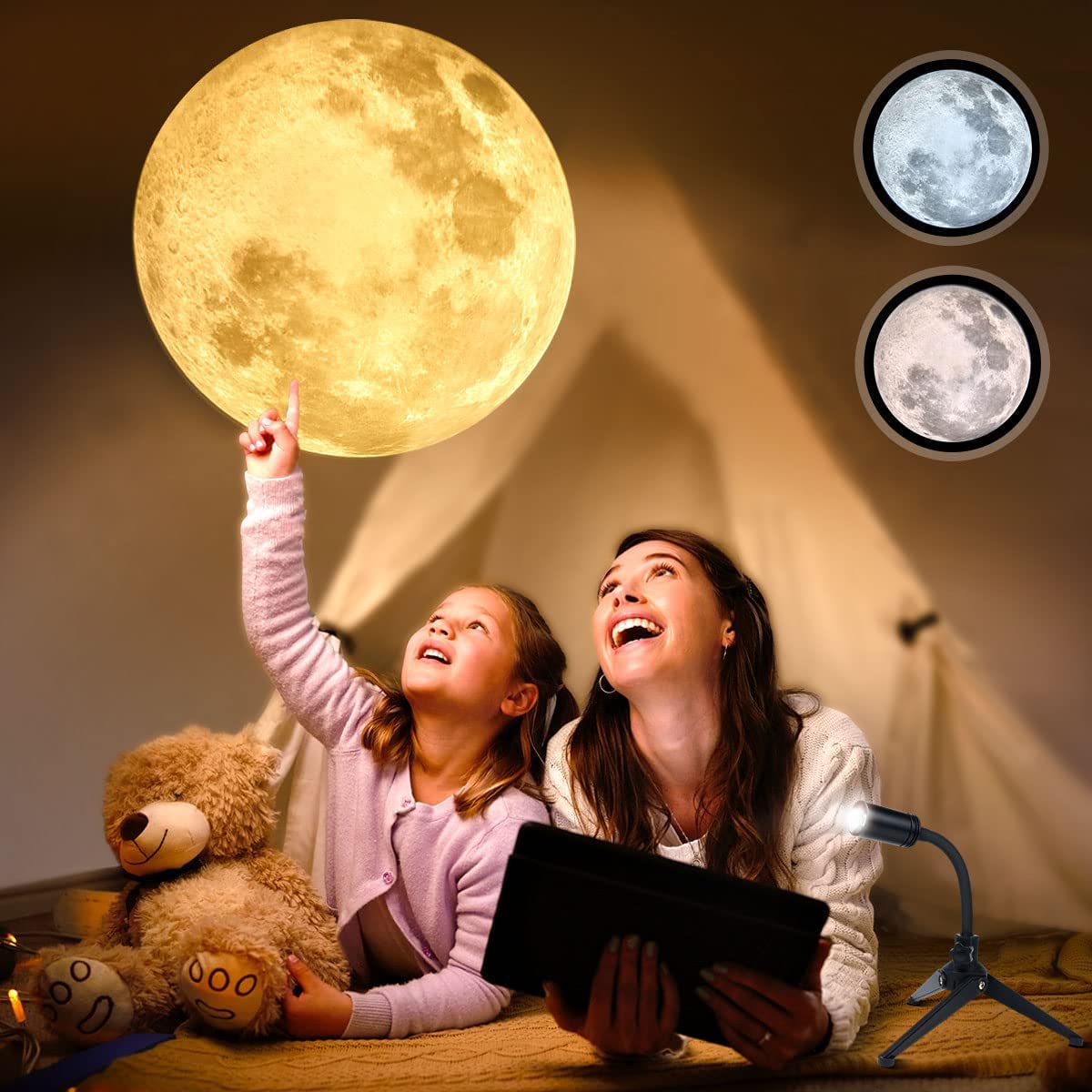 Veilleuse Bébé, Projecteur lune et terre, LED Portable 2 en 1 Earth Moon Projection Lampe Support Rotatif à 360 ° Veilleuse USB pour Projecteur De Décoration De Chambre et Anniversaire