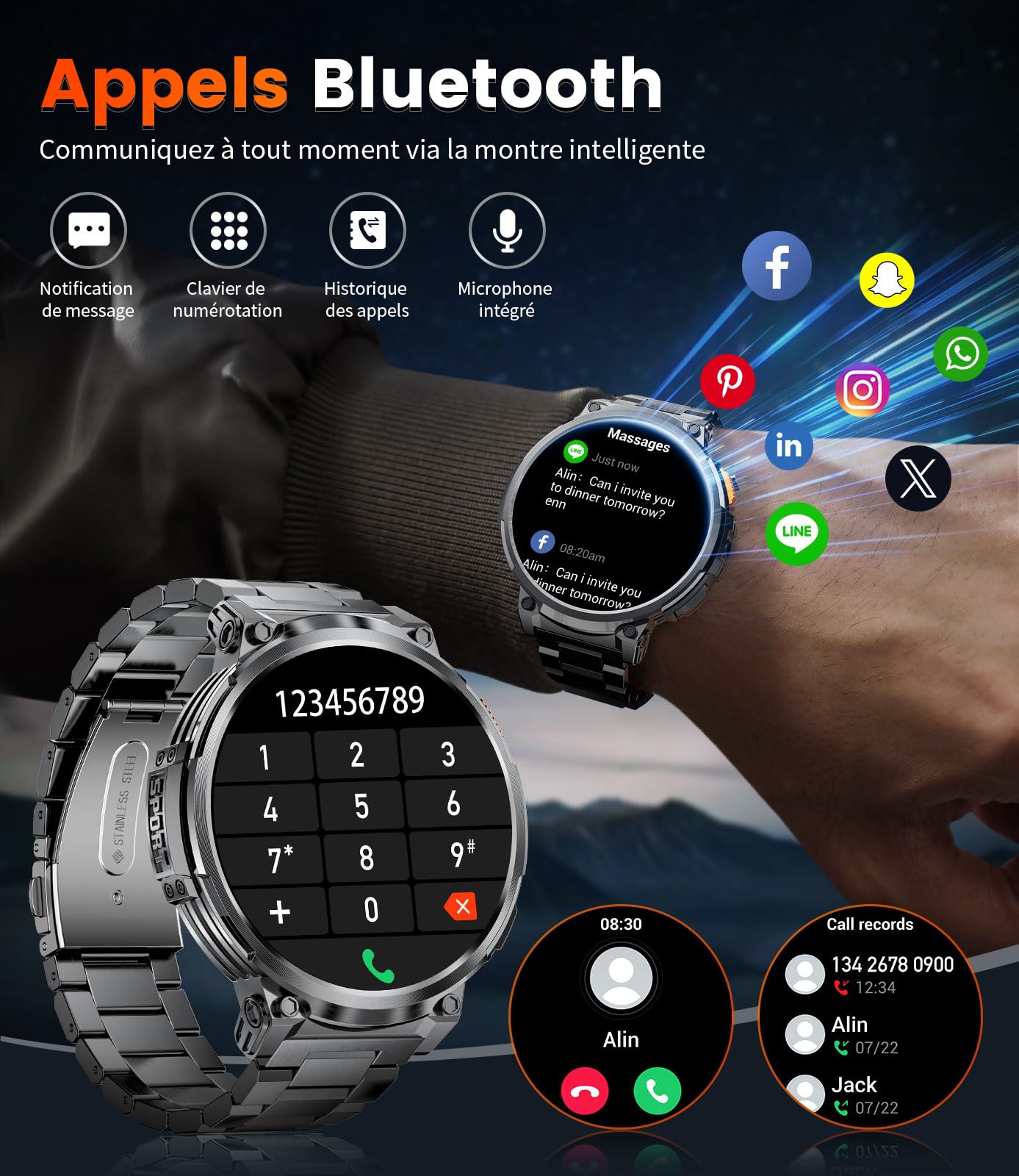 LIGE Montre Connectée Homme, 1,85 "HD IPS Grand Écran, 730mAh Batterie Montre Connectée Sport, 120 + Modes Sportifs, IP68 Montre Connectée Waterproof, Fréquence Cardiaque 24/7, Android iOS