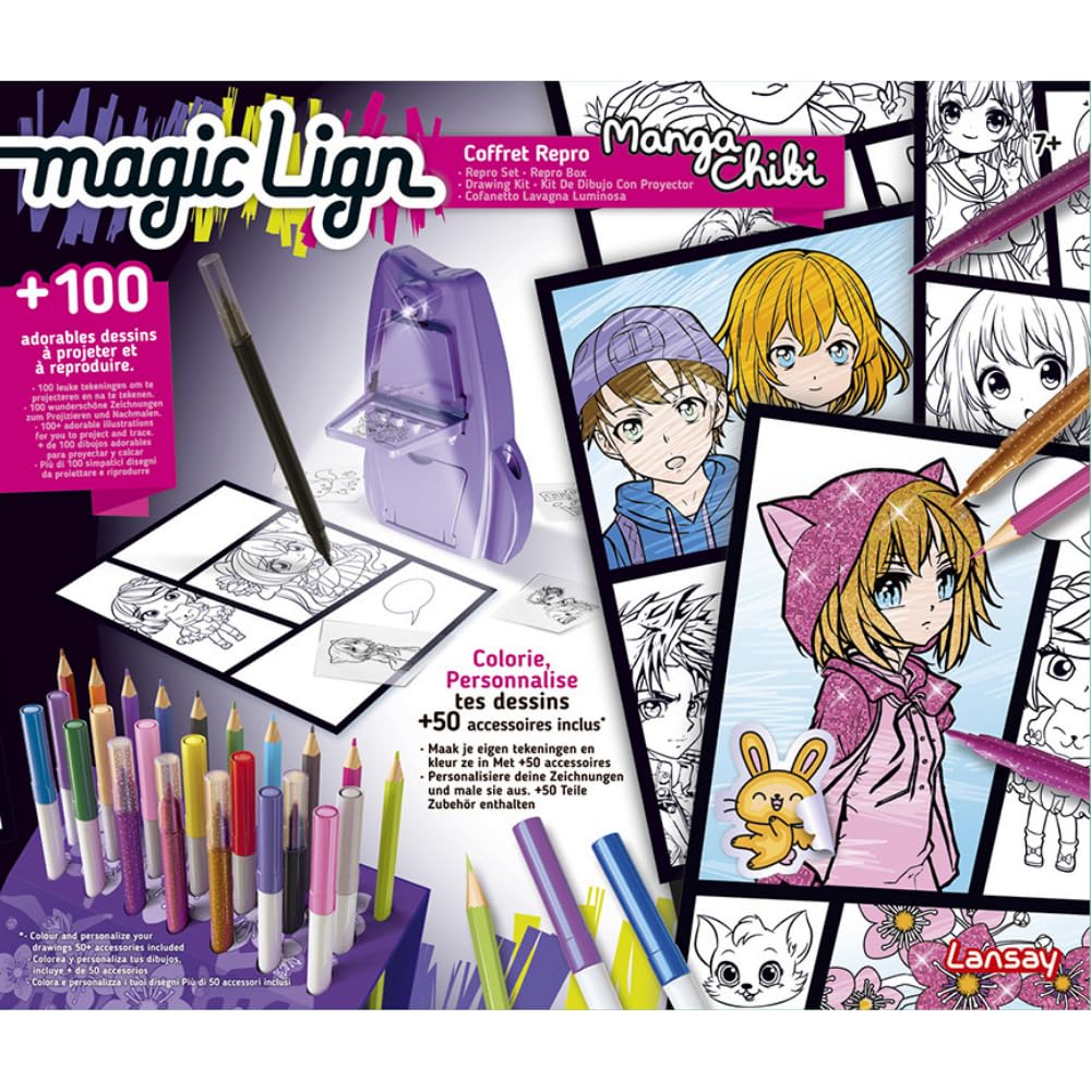 Lansay - NARUTO - Magic Lign - Coffret Reproduction - Plus de 100 Illustrations à Projeter et Dessiner - Adorables Personnages Manga - Apprendre à Dessiner - Activité Créative - Dès 7 Ans