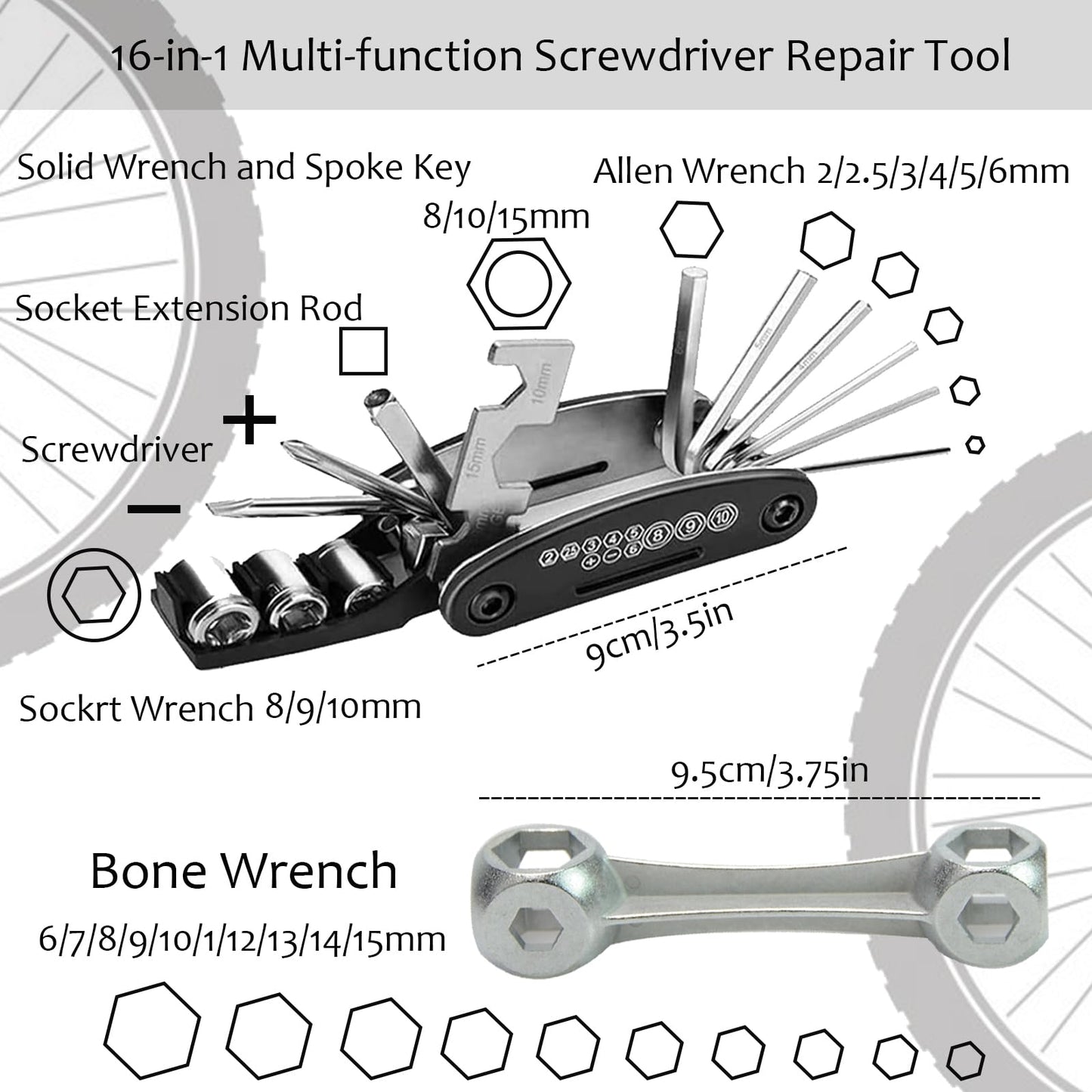 DERERSTE Kit d'outils de réparation de vélo & Pompe à Pneu de vélo, Home Bike Tool Portable Patches Fixes, gonfleur, Entretien pour Le Camping Travel Essentials Tool Bag (Rouge)