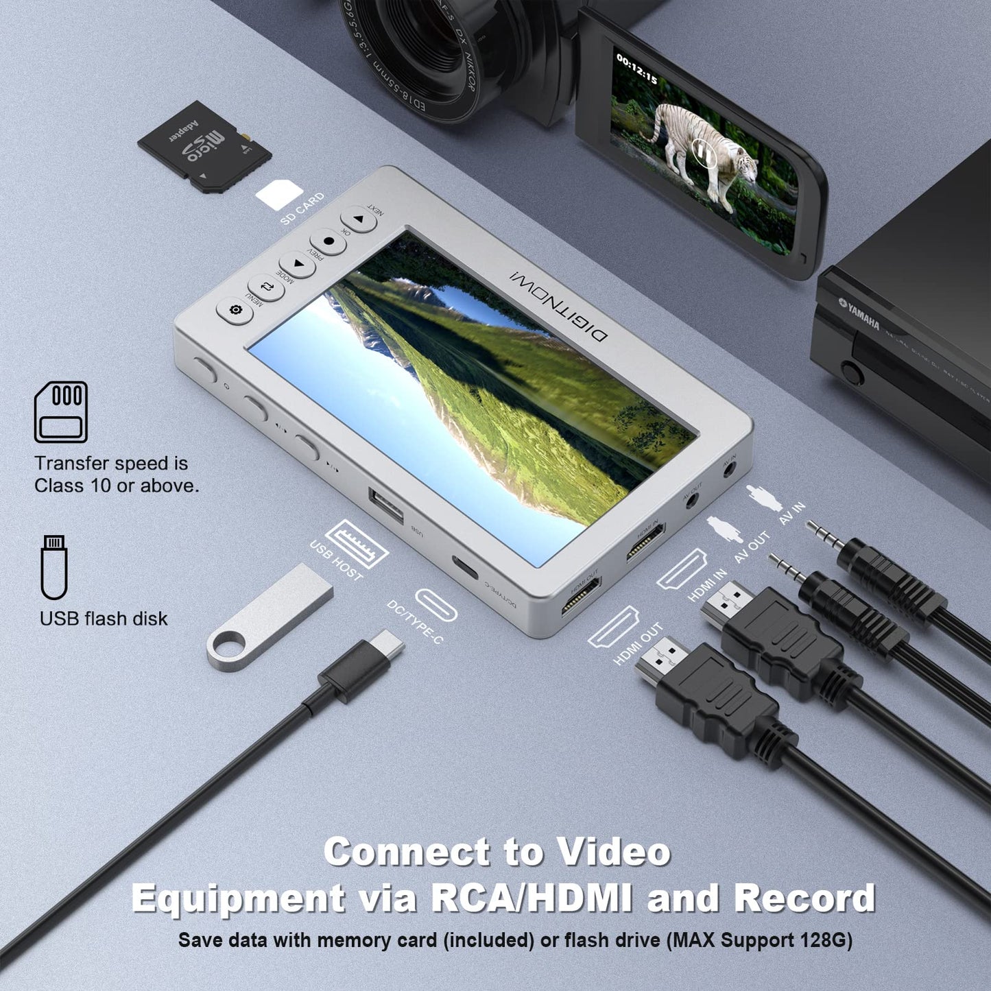 Vidéo Capture, Convertisseur vidéo USB 2.0 1080P 60FPS avec écran OLED de 5 ", Capture d'enregistreur vidéo AV HDMI à partir d'un magnétoscope, DVD, Bandes VHS, Hi8, caméscopes, systèmes de Jeu