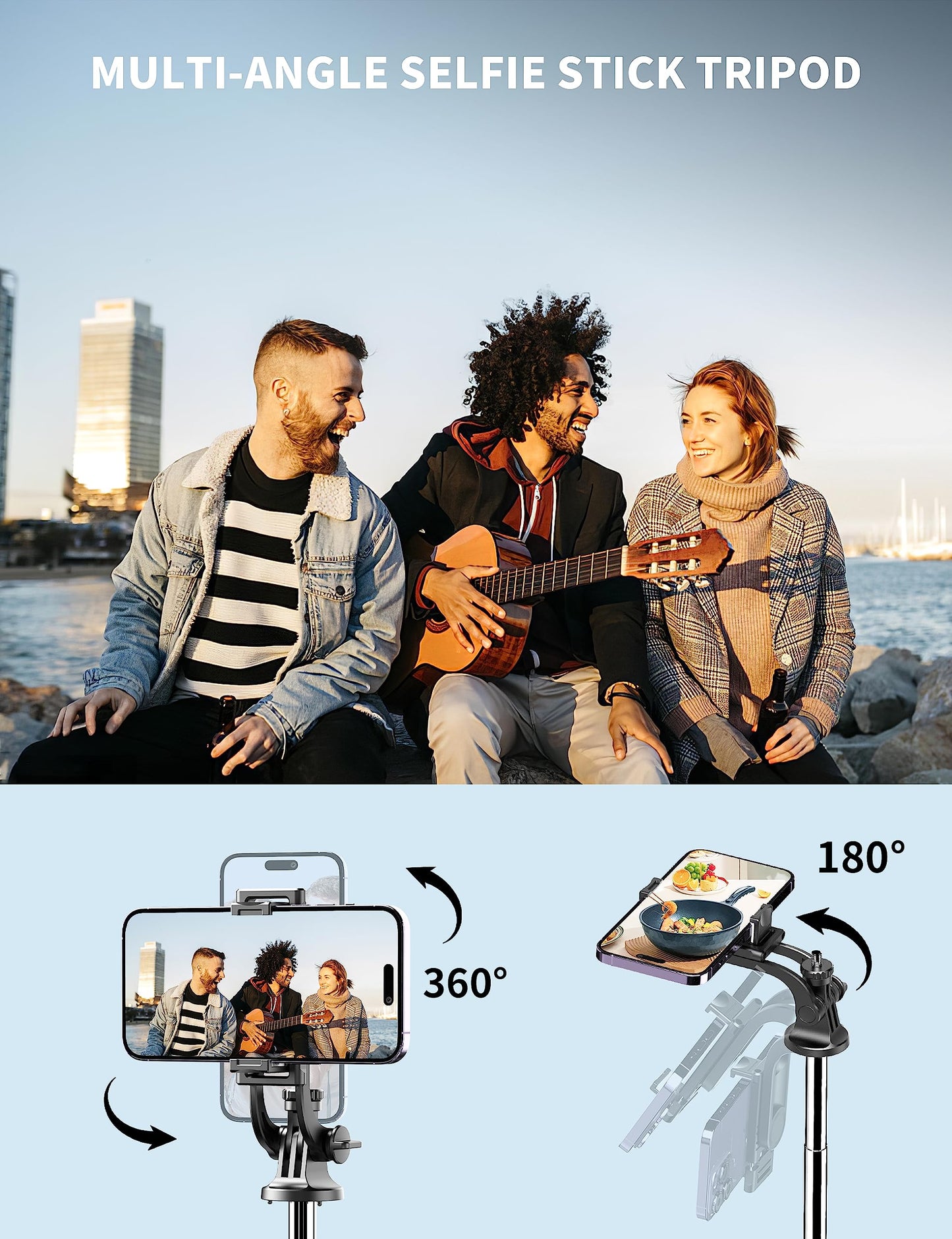 163.5CM Perche à Selfie, Trépied Smartphone, Extensible Selfie Stick Trépied de Téléphone avec Télécommandeet Support pour Téléphone Portable Compatible avec iPhone/Samsung/GoPro/Camera