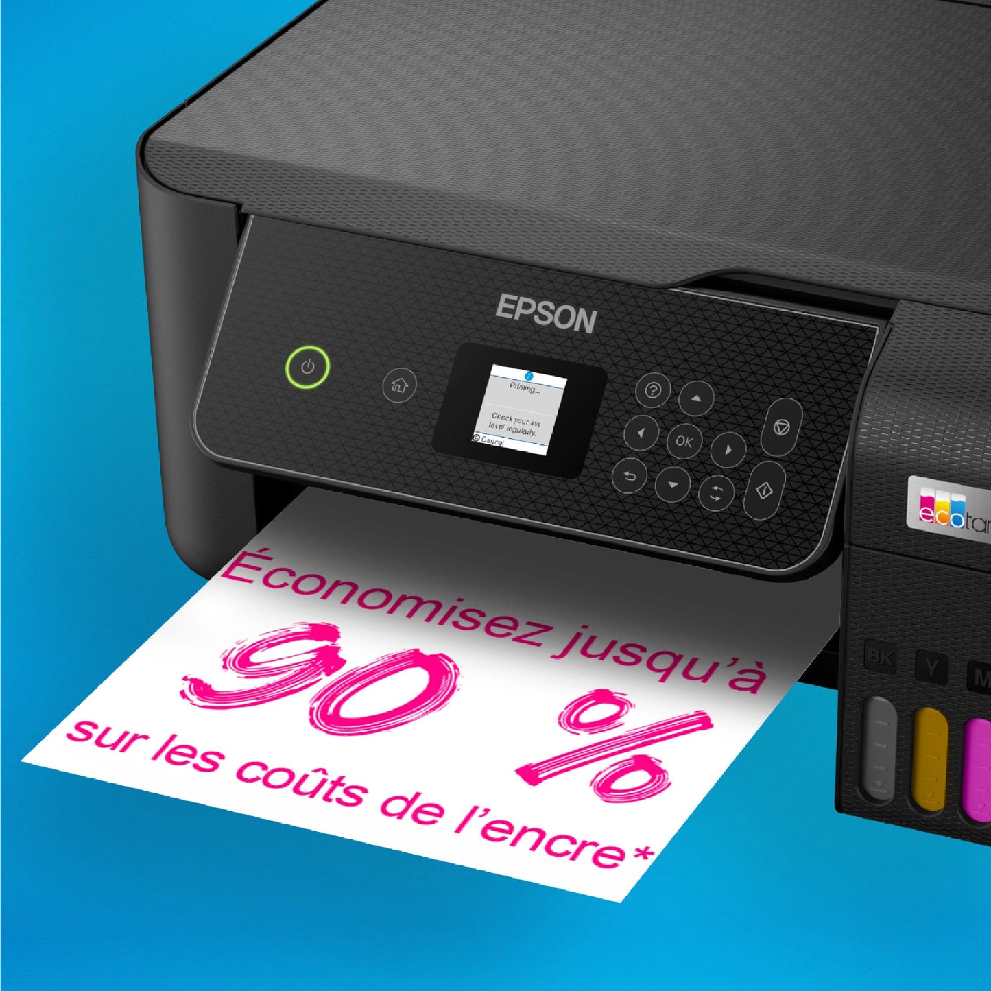 EPSON EcoTank Imprimante sans Fil ET-2870 | Réservoirs d'encre Haute capacité - Économisez jusqu'à 90% sur Les coûts d'encre - Impression Mobile, Copie, numérisation - 3 Ans d'encre Inclus