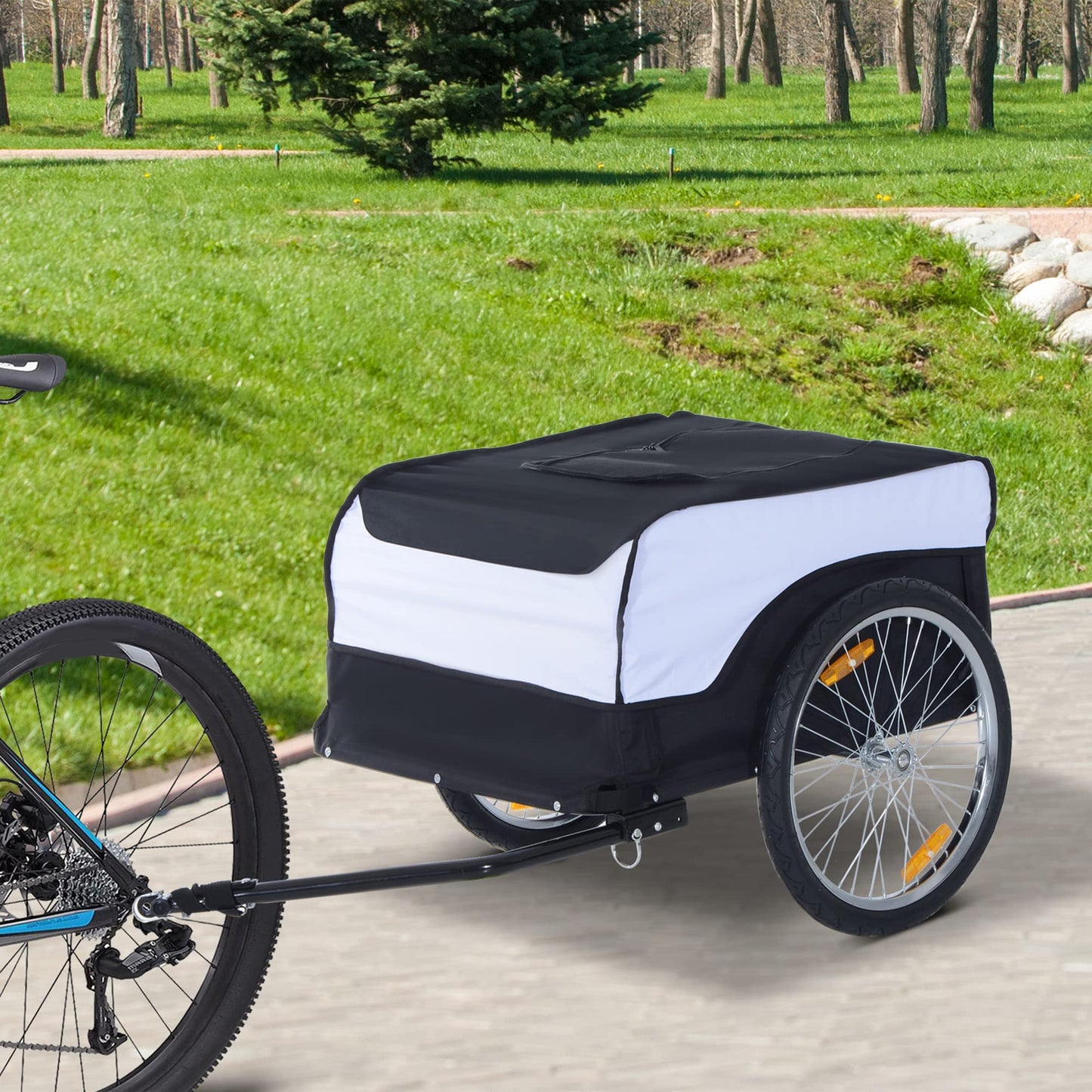 HOMCOM Remorque à vélo Cargo, châssis en Acier, Charge Max. 40 kg, avec Couvercle Amovible et attelage, Chariot de Transport, Bagage à vélo, 140 x 77 x 65 cm