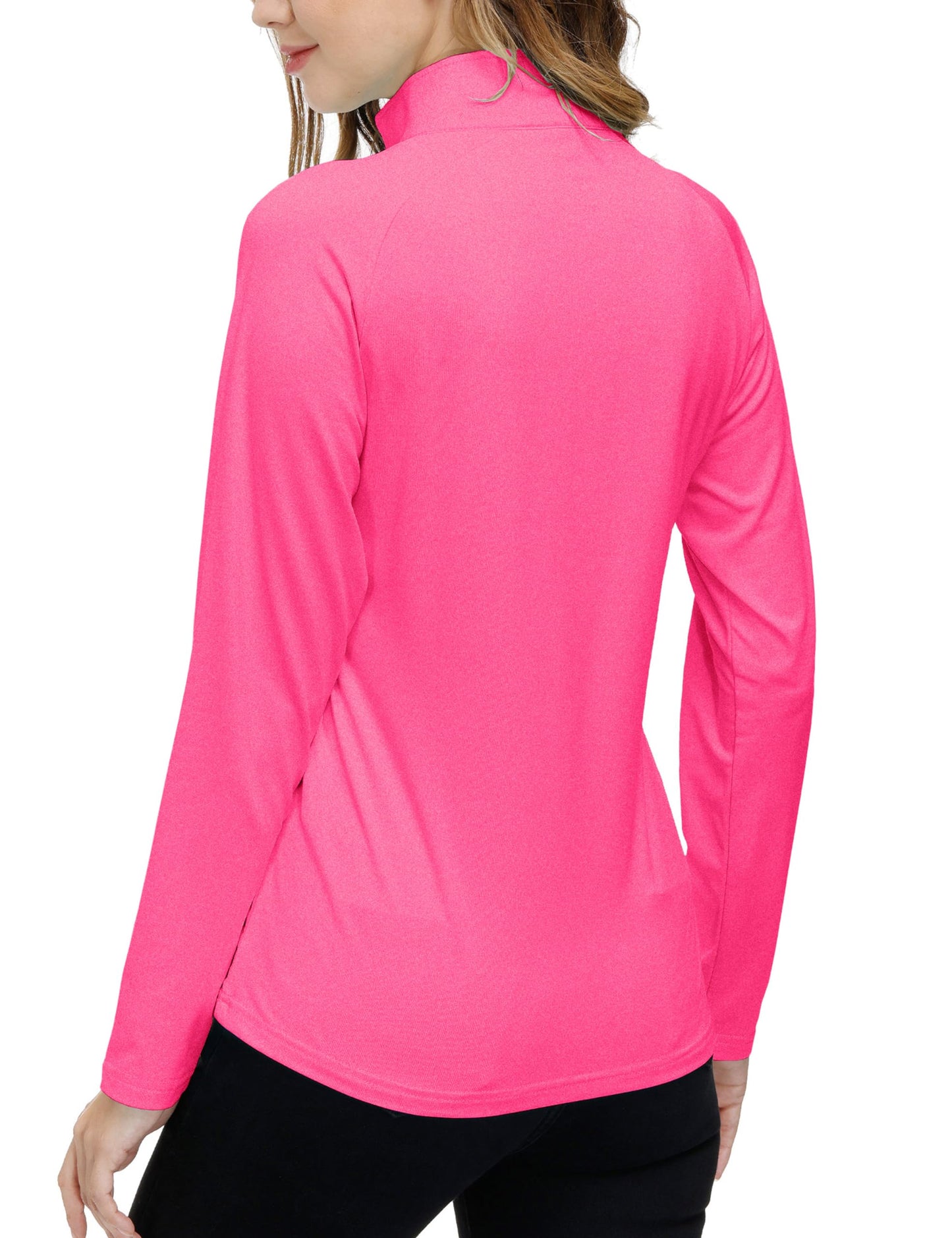 AjezMax Femme Quickdry 1/2 Zip Haut De Course Léger à Manches Longues Rose Moyen