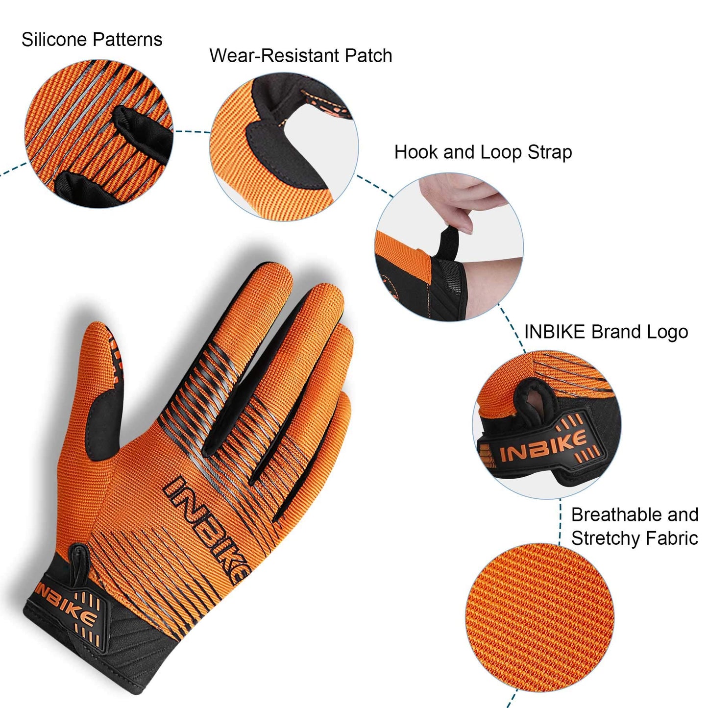 INBIKE Gants VTT Respirant et Extensible Gants Velo à Écran Tactile avec 5mm Paume Cousin pour Moto Randonnée VTT Homme Femme Orange M(BC005)