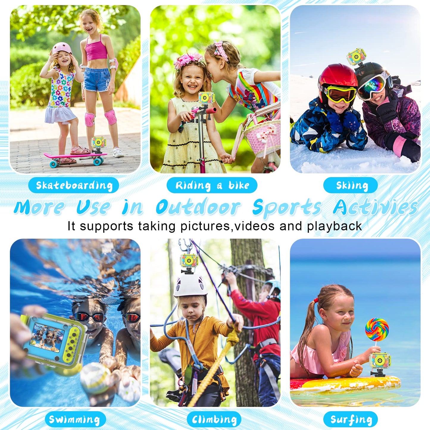 Appareil Photo Enfant Étanche, Rotative à 180° Appareil Photo Numérique pour Enfants,12M/1080P Caméra Vidéo d'action sous-Marine Enfants avec Carte SD 32GB pour 3-12 Ans Filles & Garçons Cadeau-Bleu