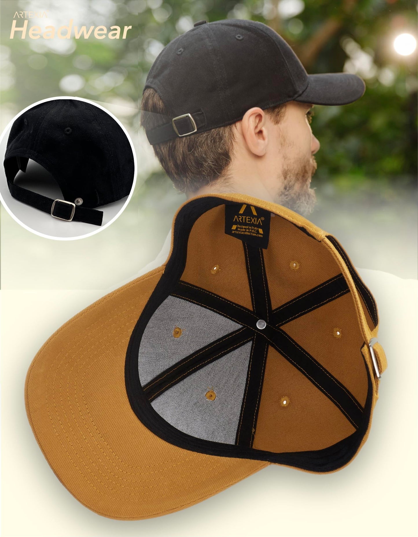 Artexia - Casquette avec visière, 100 % coton, casquette de baseball, réglable, casquette unisexe, homme, femme, Noir , Taille Unique