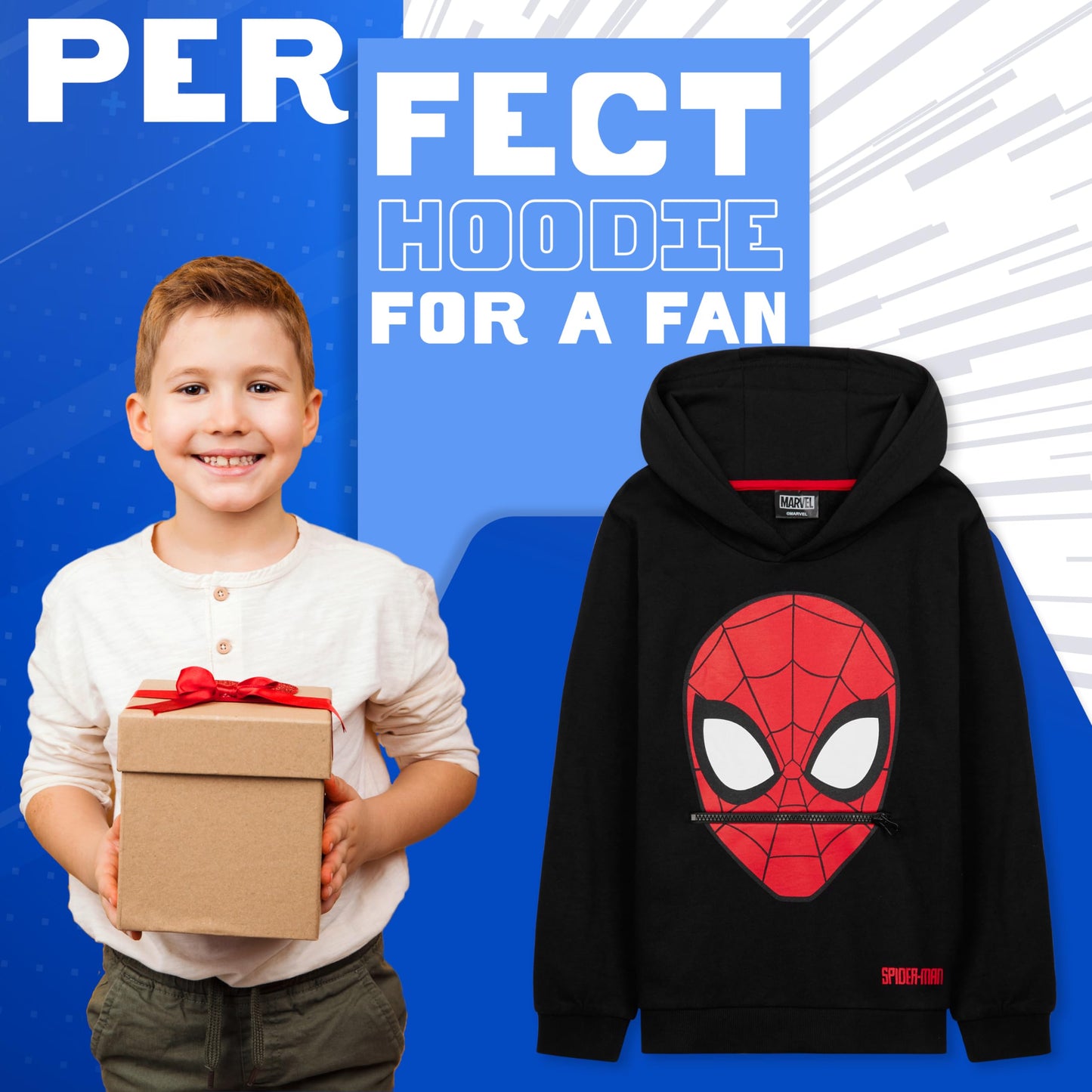 Marvel Pull Spiderman Enfant Sweat à Capuche Enfant Sweat Enfant Garcon 3-12 Ans (Noir, 7-8 Ans)