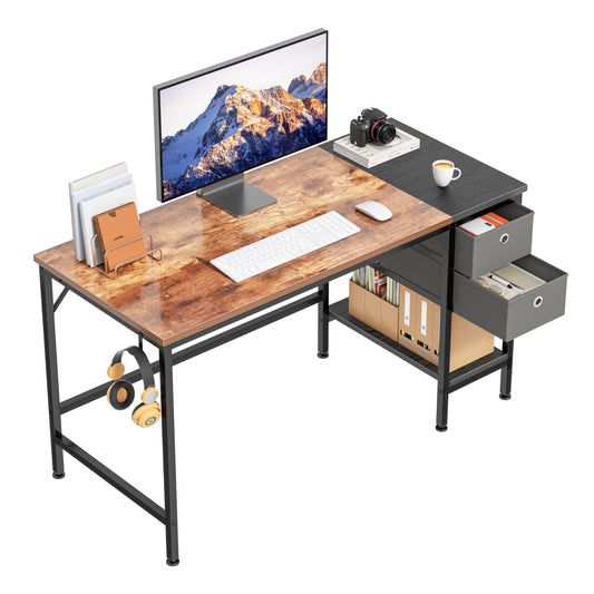 HOMIDEC Bureau d'ordinateur,Table de Bureau avec tiroirs Bureau d'écriture d'étude pour la Maison avec étagères de Rangement, Bureaux et postes de Travail pour Bureau à Domicile Chambre （100x50x75cm）