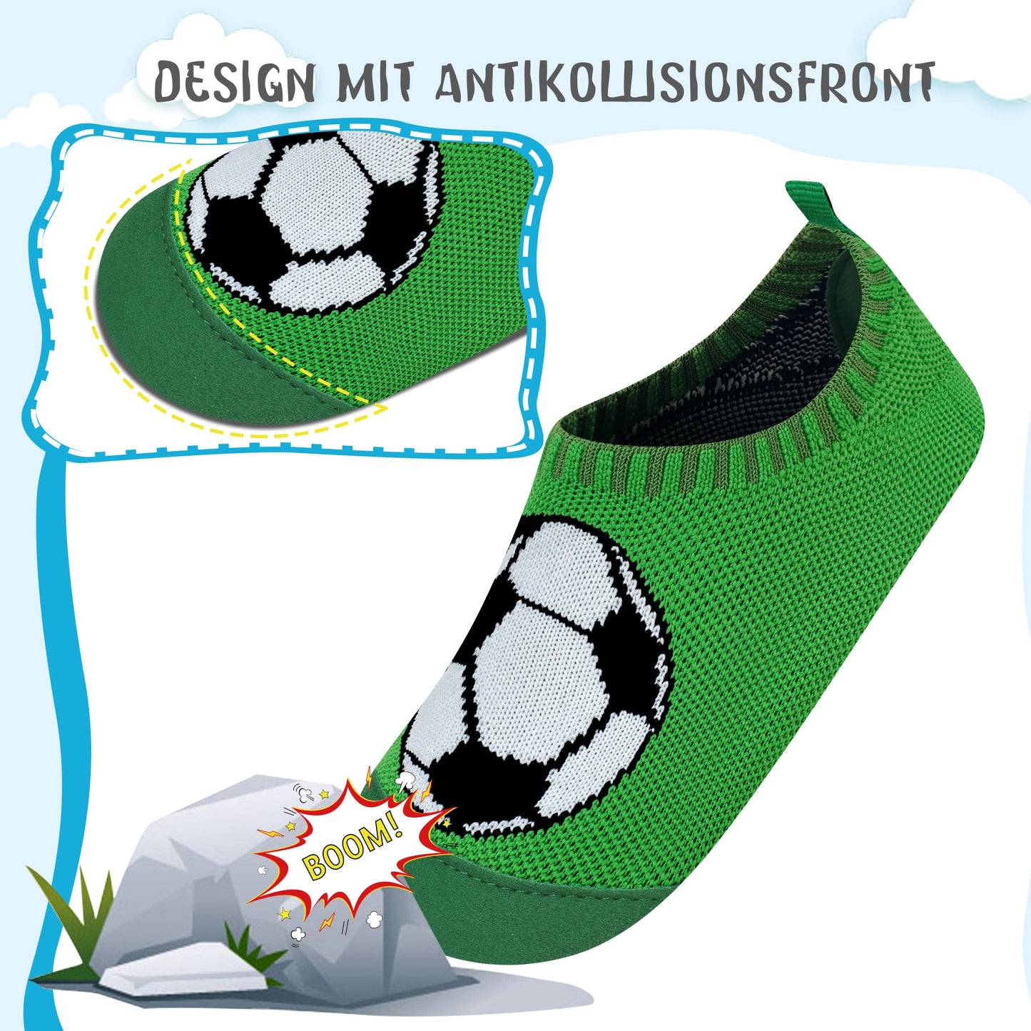 Kyopp Chaussons Enfant Garçon Fille Pantoufle d'intérieur Respirant Antidérapante Enfant Slipper 20-35EU（Garçon de Football 20/21 EU）