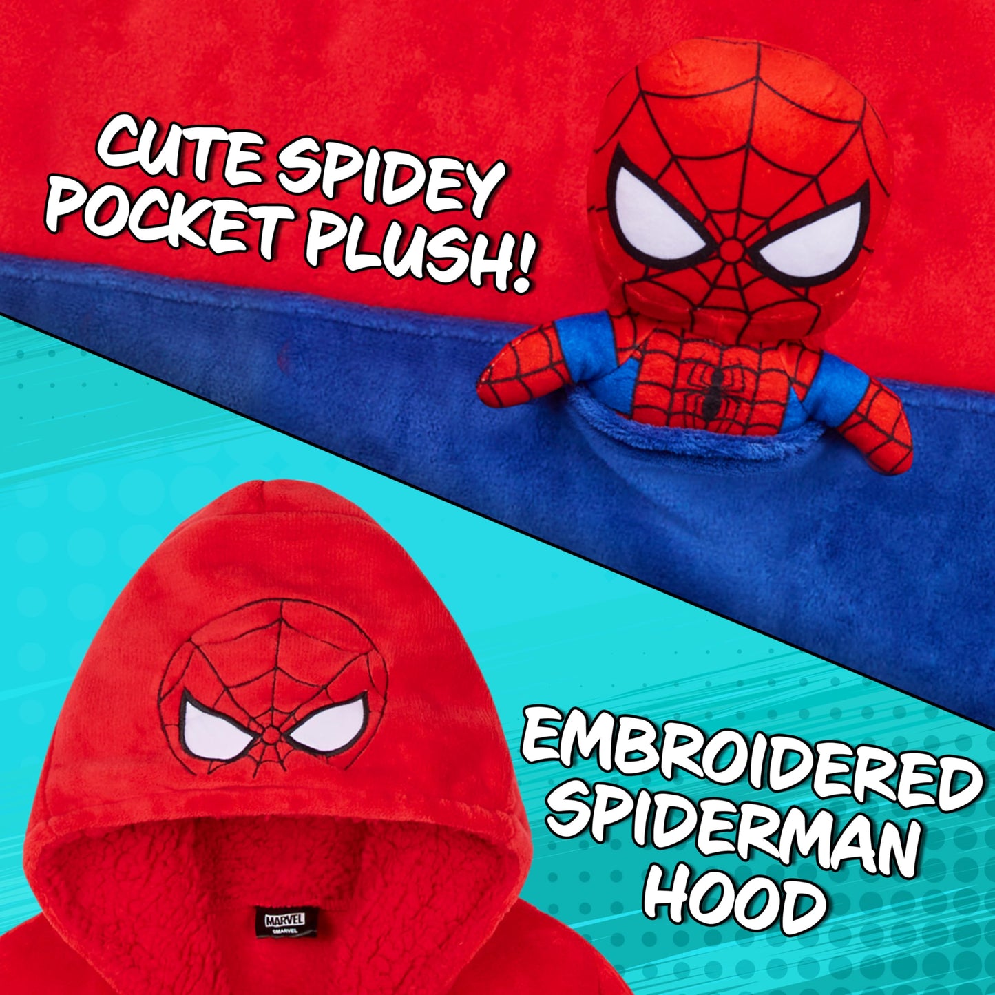 Marvel Spiderman Sweat à Capuche Couverture Polaire Enfant avec Demi-Peluche