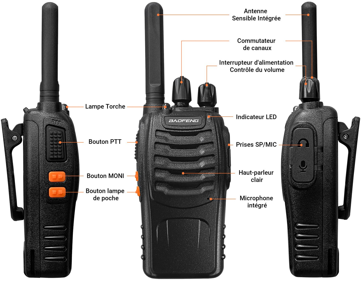 Suoyee Talkie Walkie Professionnel, Radio bidirectionnelle 16 canaux à Longue portée avec Chargeur USB, Oreillettes, idéal pour Le Jeu des Enfants et Le Travail des Adultes (Noir, 1 Paire)