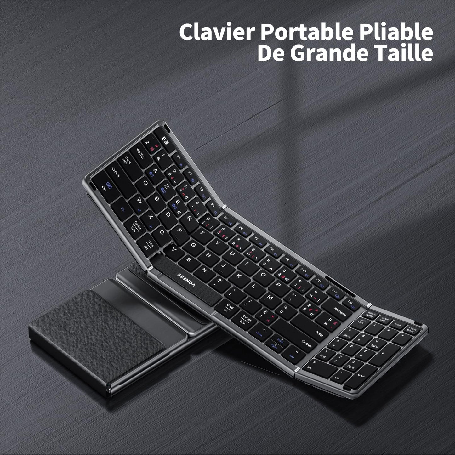 seenda Clavier Bluetooth Pliable - Mini Portable Clavier sans Fil avec Pavé Numérique,AZERTY,Rechargeable,Pleine-Taille, pour Windows iOS Android Tablette iPad - Noir