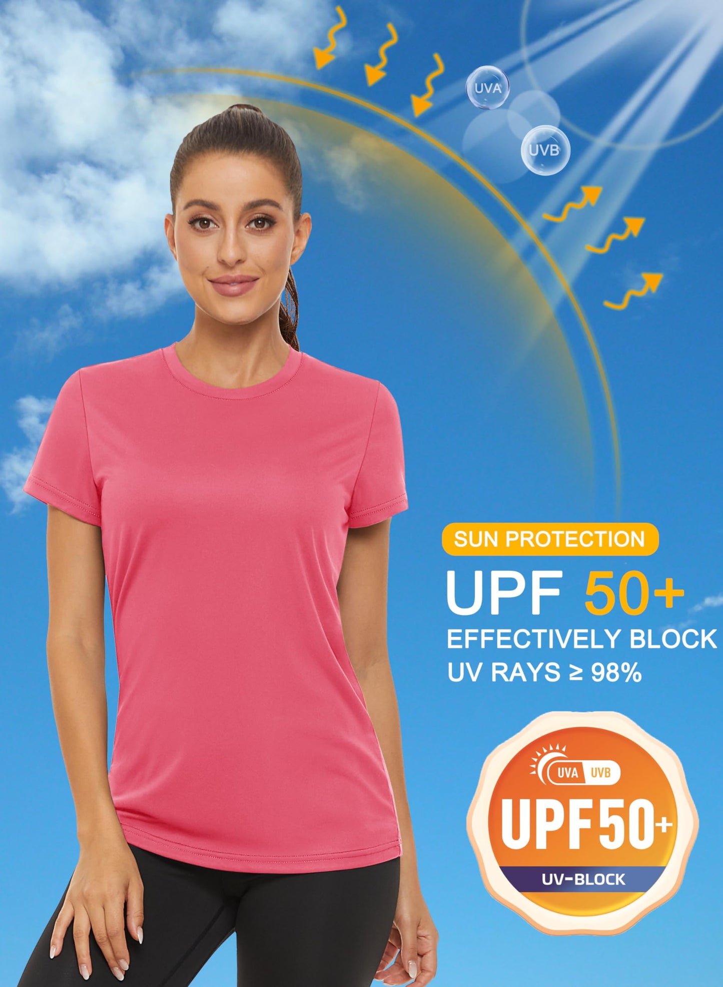 MAGCOMSEN T-shirt léger d'été pour femme - Manches courtes - UV - Séchage rapide - Indice de protection UPF 50+ - Couleur unie - Pour le jogging, la randonnée, Rose, L