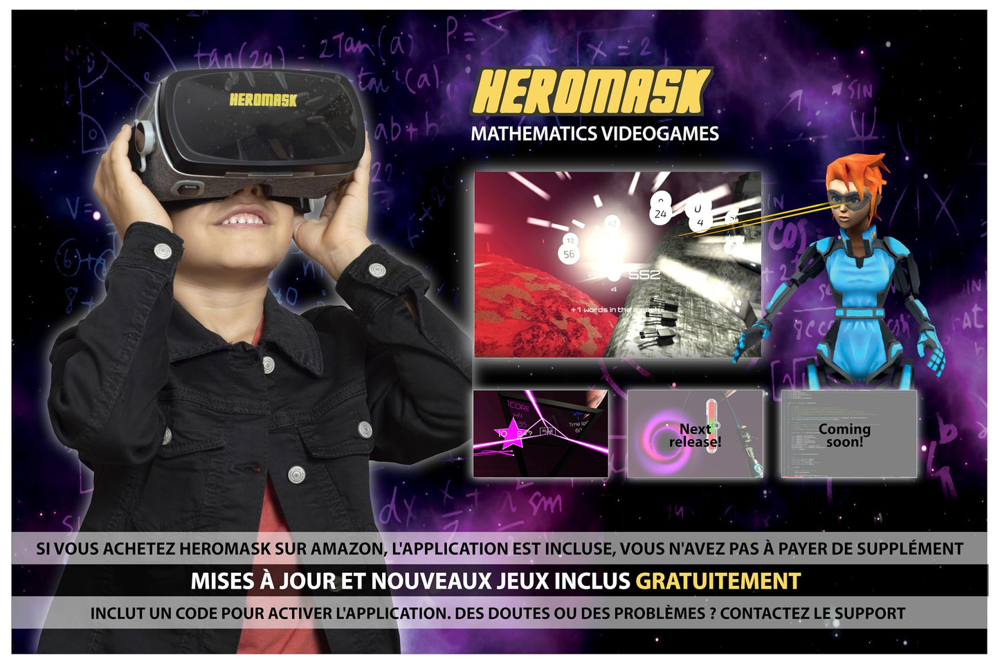 Casque realite virtuelle + Jouet educatif Maths [Calcul Mental, Table de Multiplication…] Lunette 3D de réalité augmentée + Jouet Enfant 5 6...12 Ans [Cadeau Original] Noel - Anniversaire. Jeu VR