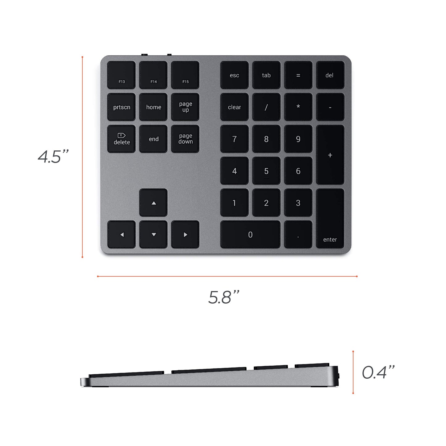 Satechi Clavier Numérique sans Fil Bluetooth de 34 Touches, US Disposition, Rechargeable et en Aluminium – pour MacBook Pro/Air, Mac Mini, iMac, iPad, iPhone et Plus - Gris Sidéral, US Anglais