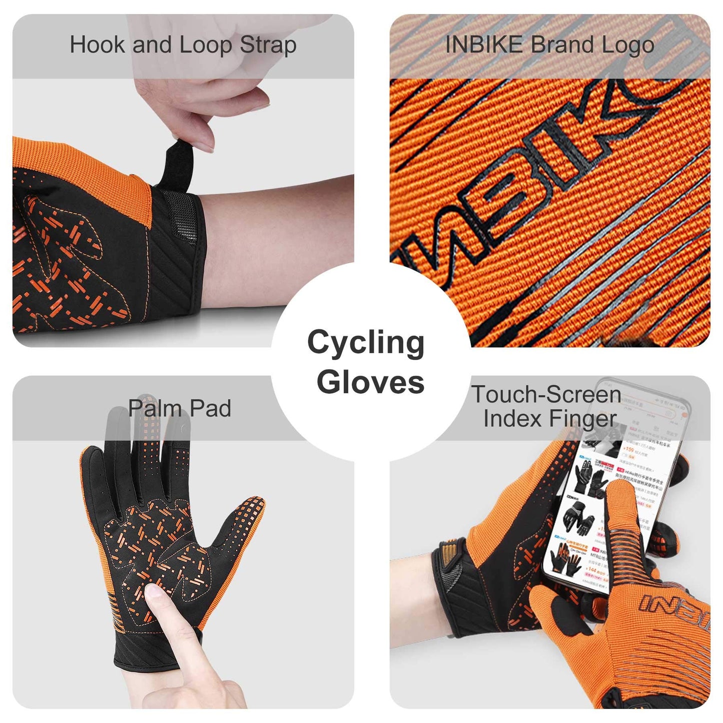 INBIKE Gants VTT Respirant et Extensible Gants Velo à Écran Tactile avec 5mm Paume Cousin pour Moto Randonnée VTT Homme Femme Orange M(BC005)