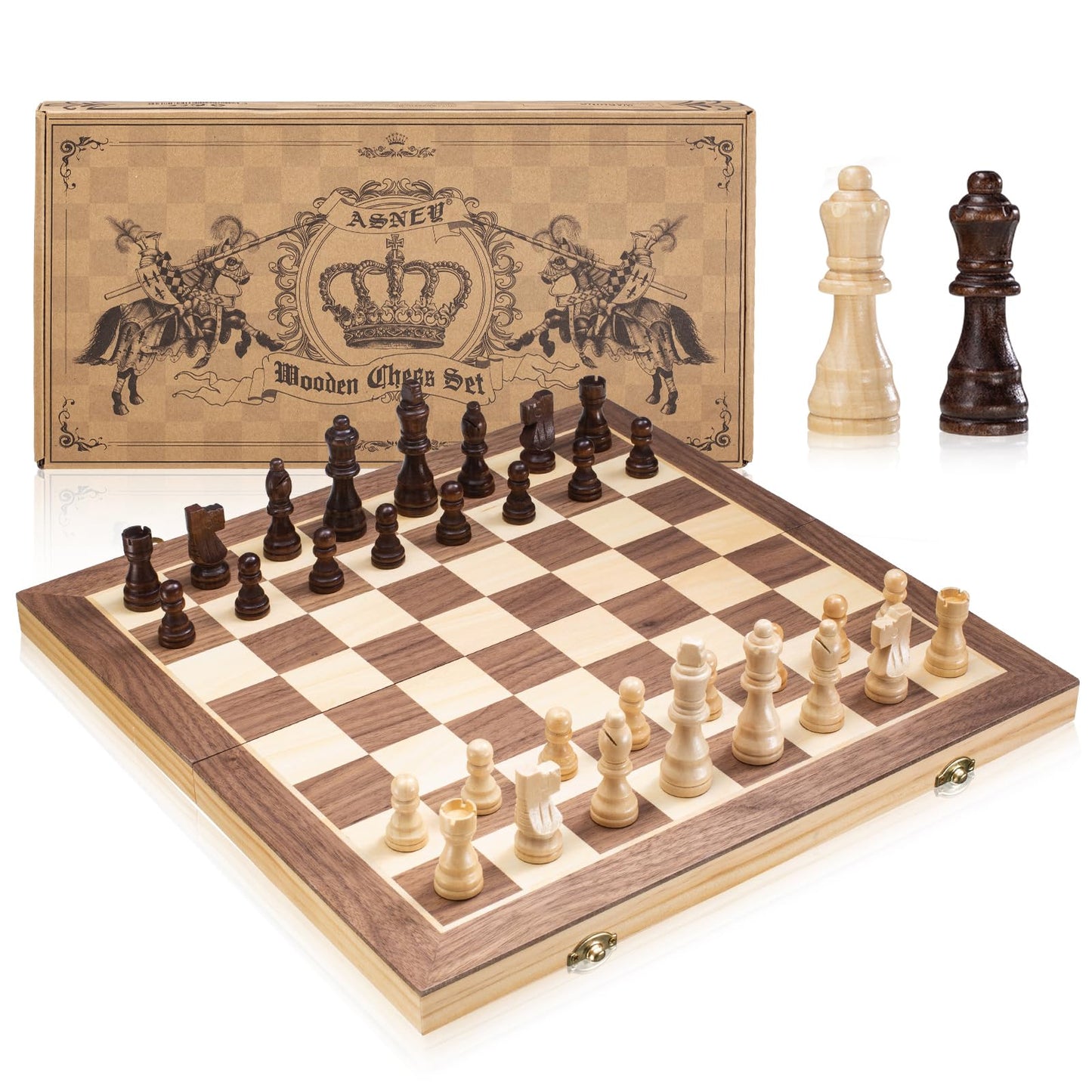 ASNEY Jeu D'Échecs Magnétique Amélioré, Jeu D'Échecs en Bois De Tournoi De 15 "Staunton avec Pièce D'Échecs Artisanale Et Emplacements De Rangement pour Enfants Adultes