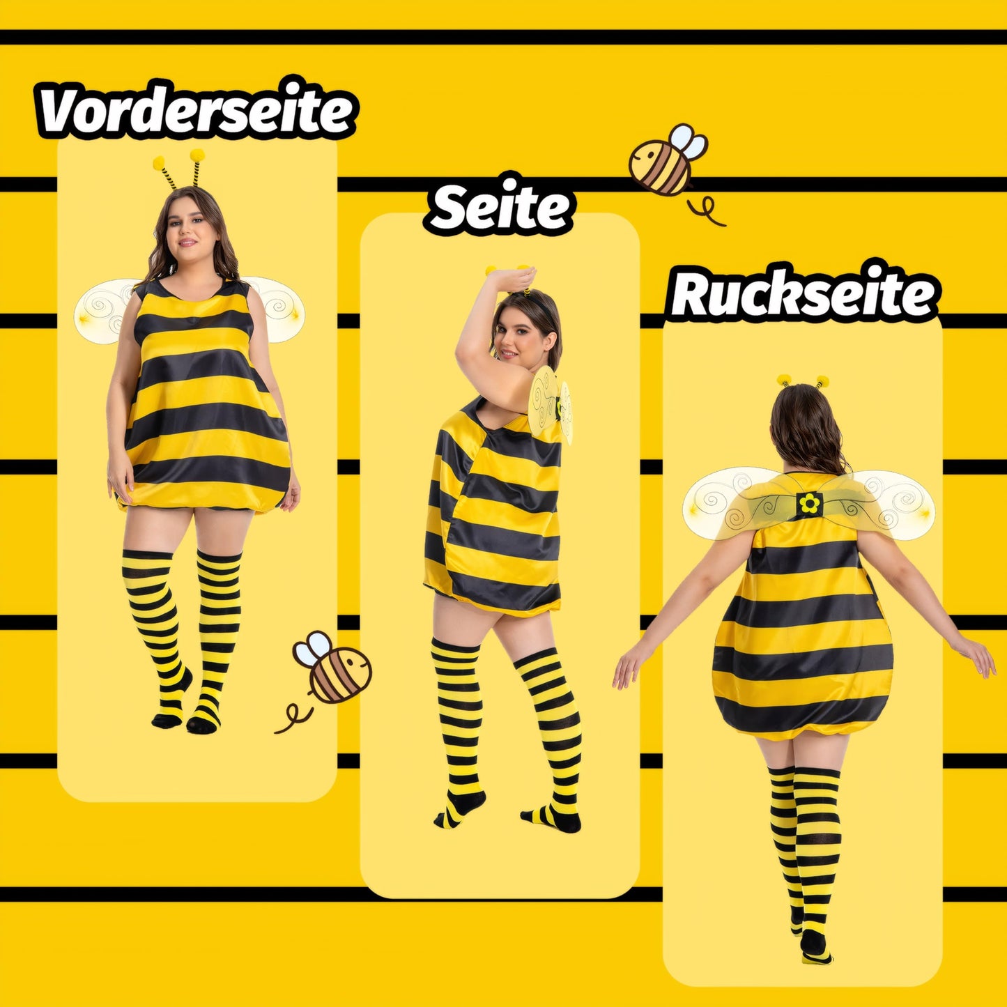 Costume d'abeille pour femme - Grandes tailles 46 48 XL - Costume de carnaval pour femme