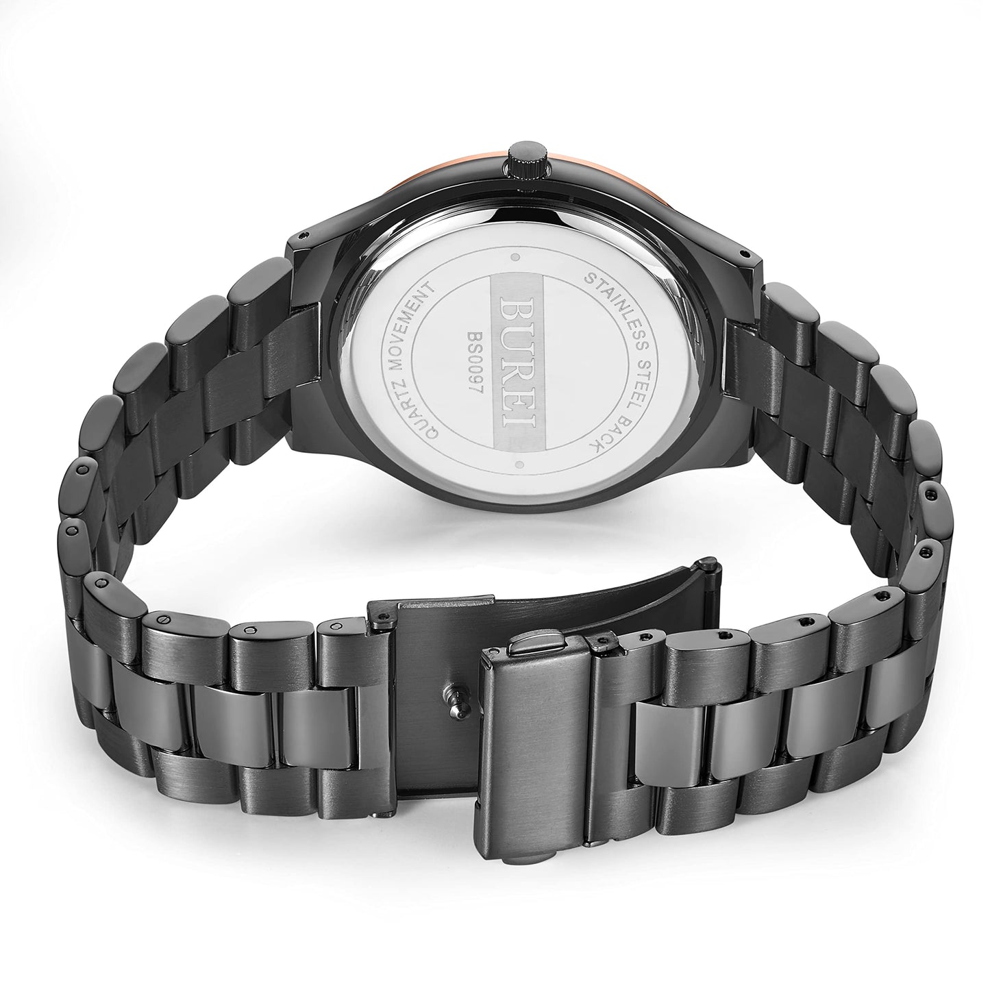 BUREI Montres à Quartz pour Hommes d'affaires minimalistes en Acier Inoxydable étanche à l'eau pour Homme